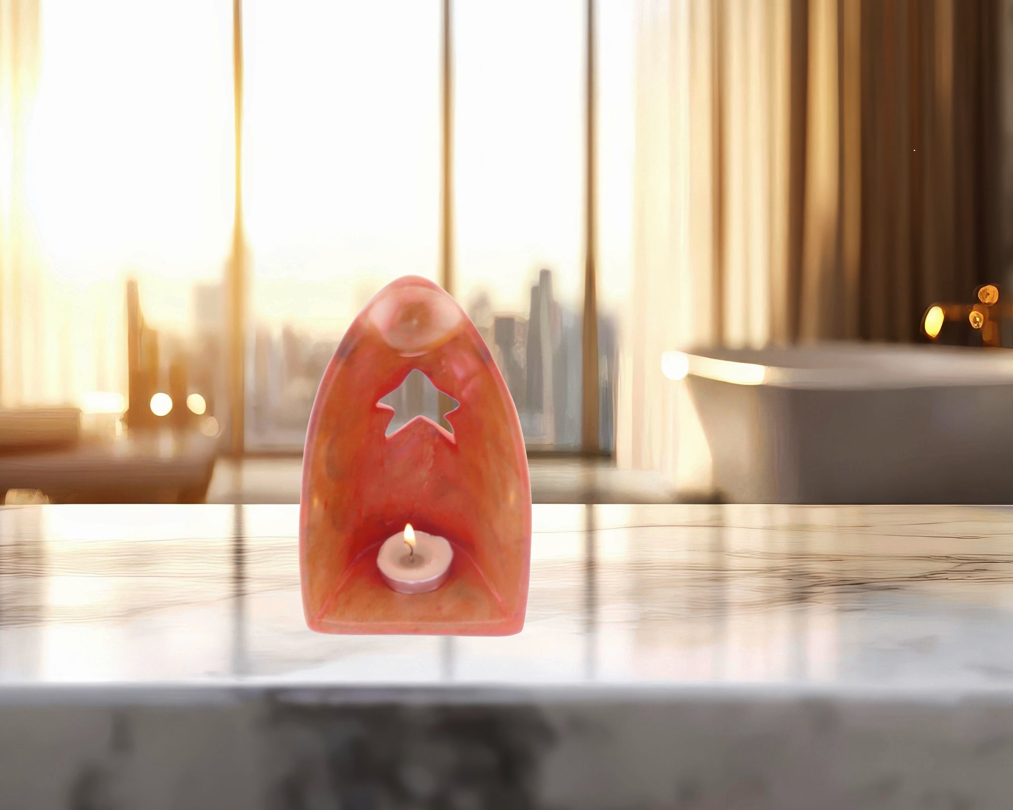 Angel Design Tealight Candle Lamp hand made 16cm with Storycard Orange - FriendlyTradingCo