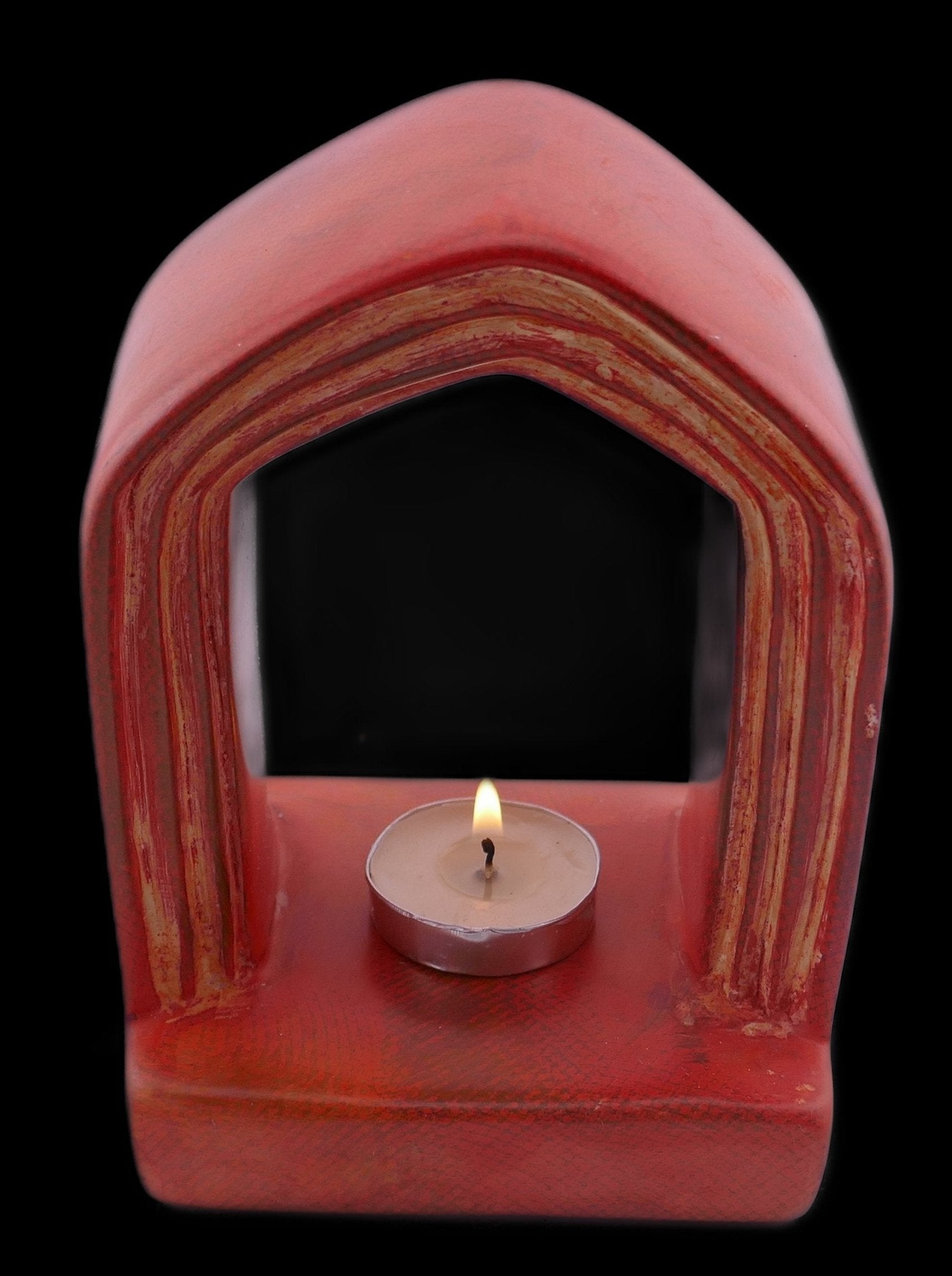 Archway Design Tealight Candle Lamp hand made 14cm with Storycard natural / orange / pale pink - FriendlyTradingCo