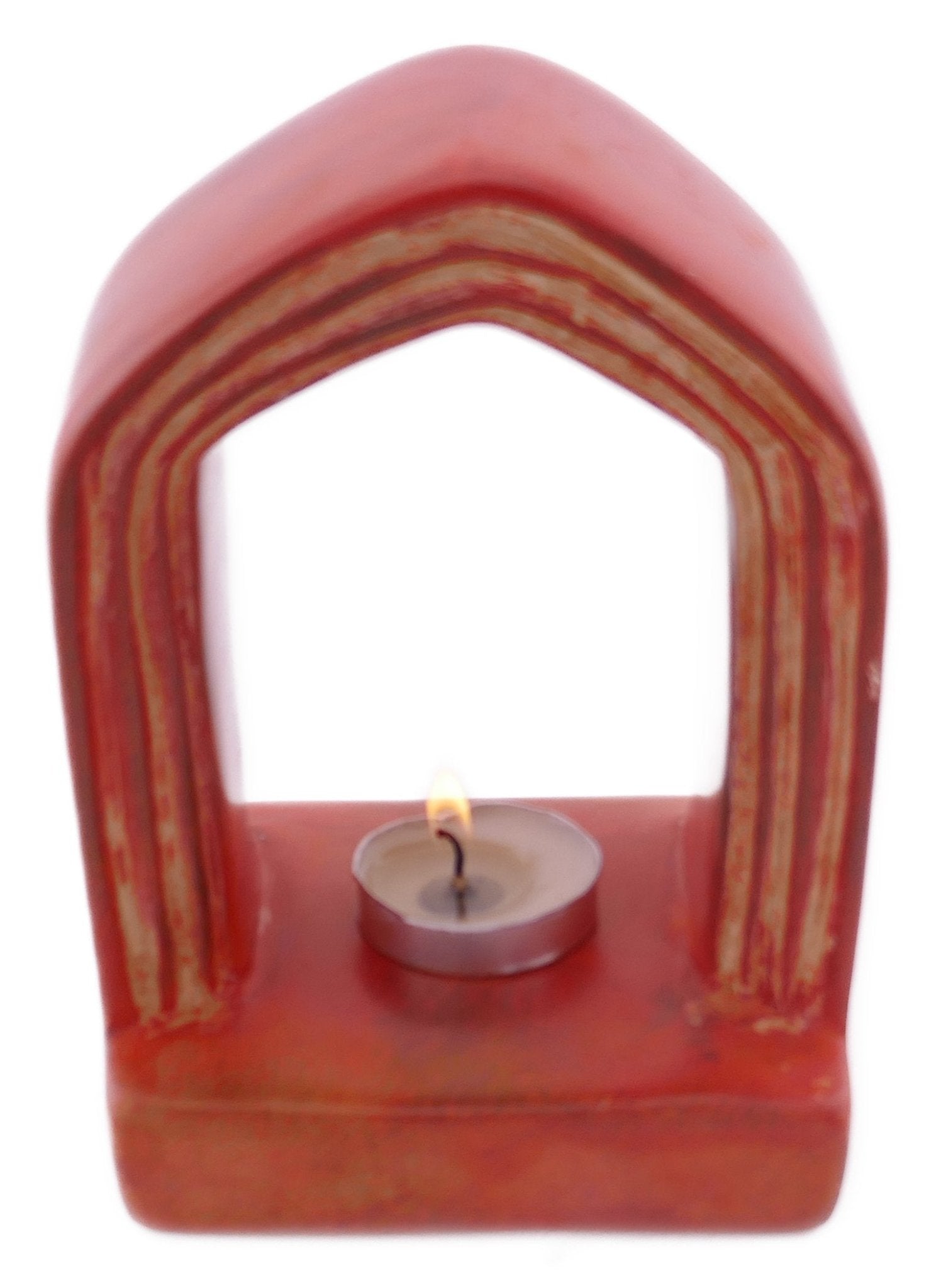 Archway Design Tealight Candle Lamp hand made 14cm with Storycard natural / orange / pale pink - FriendlyTradingCo