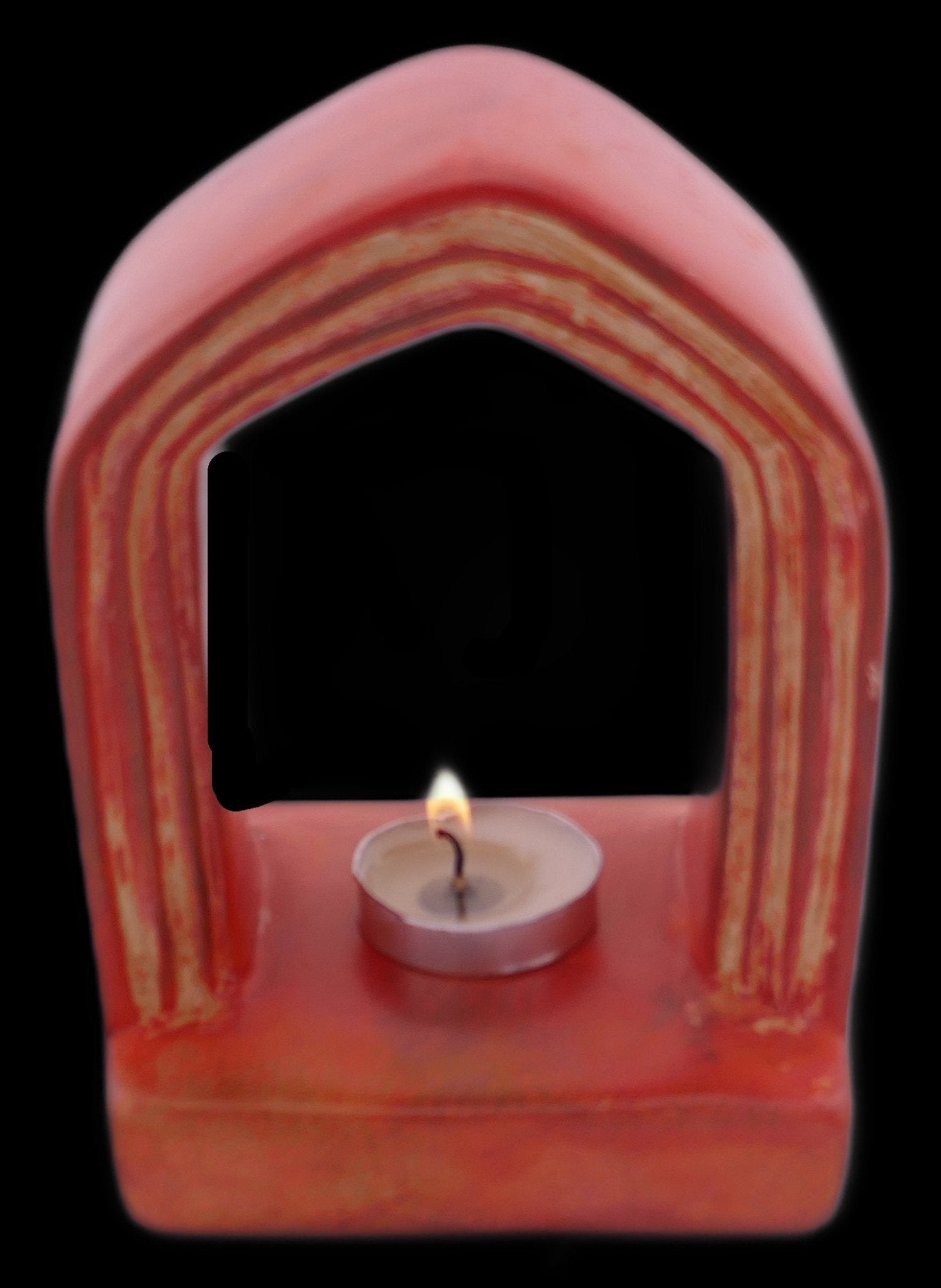 Archway Design Tealight Candle Lamp hand made 14cm with Storycard natural / orange / pale pink - FriendlyTradingCo