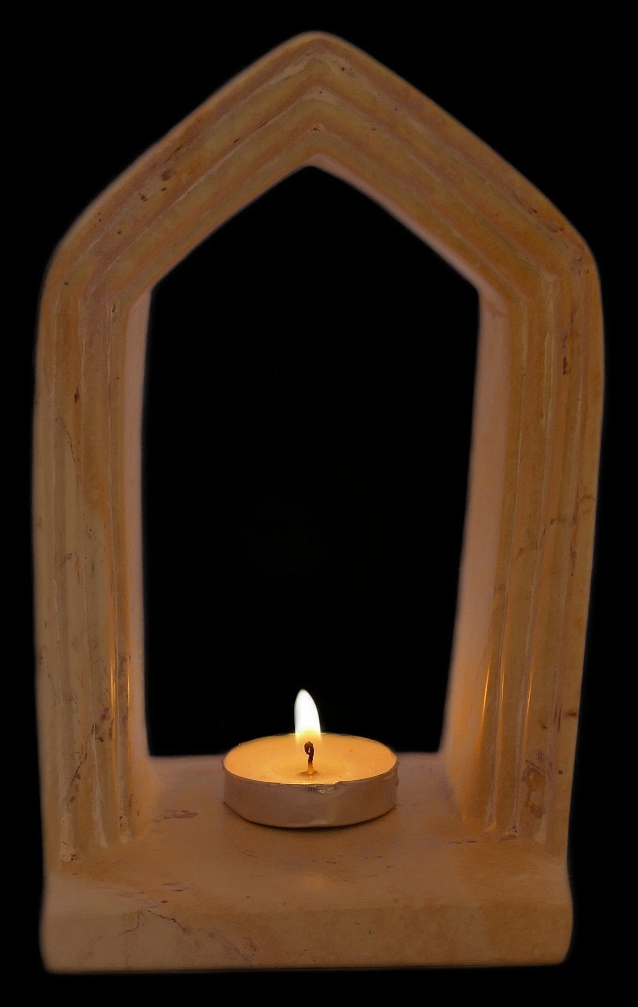 Archway Design Tealight Candle Lamp hand made 14cm with Storycard natural / orange / pale pink - FriendlyTradingCo