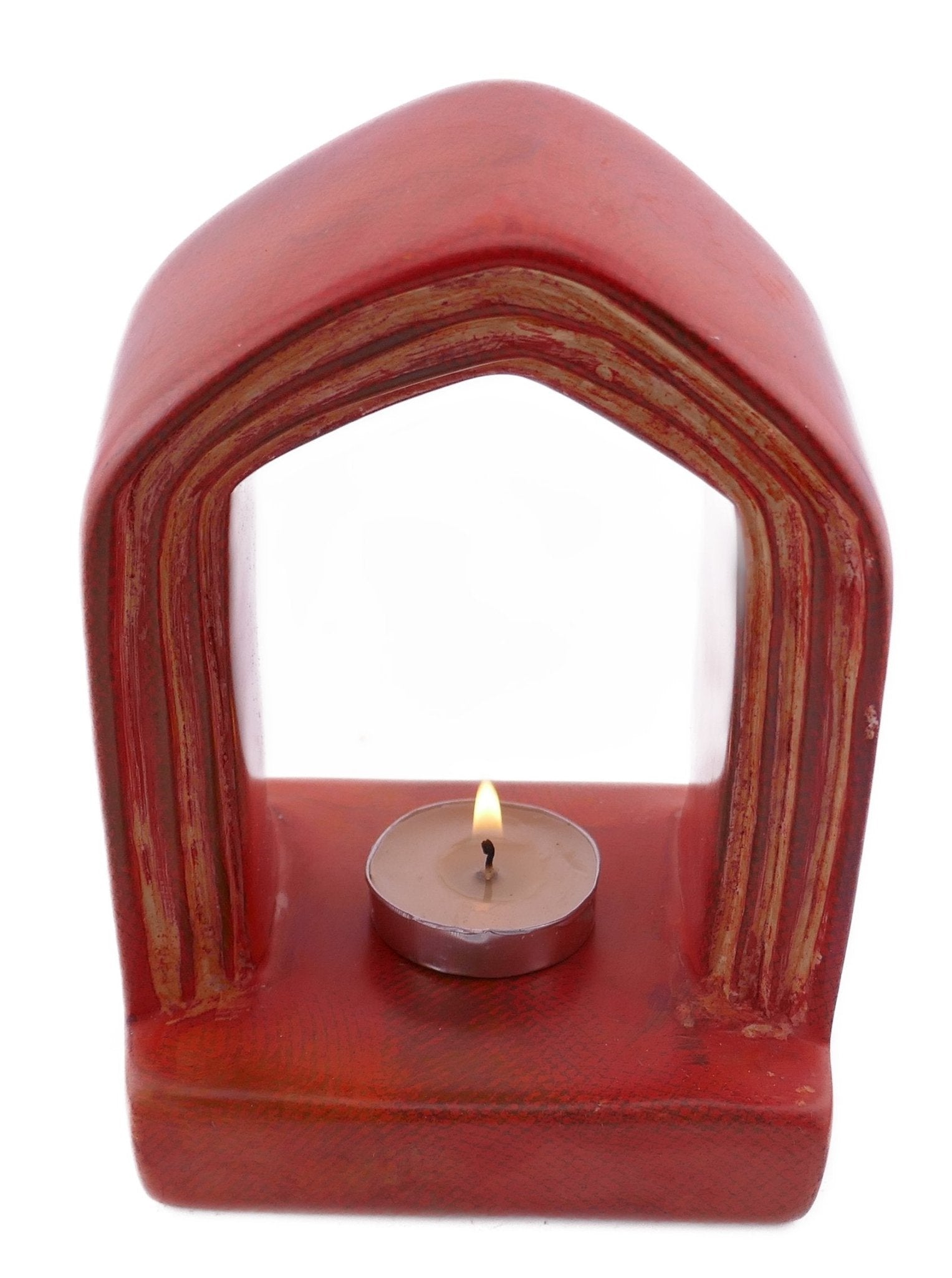 Archway Design Tealight Candle Lamp hand made 14cm with Storycard natural / orange / pale pink - FriendlyTradingCo