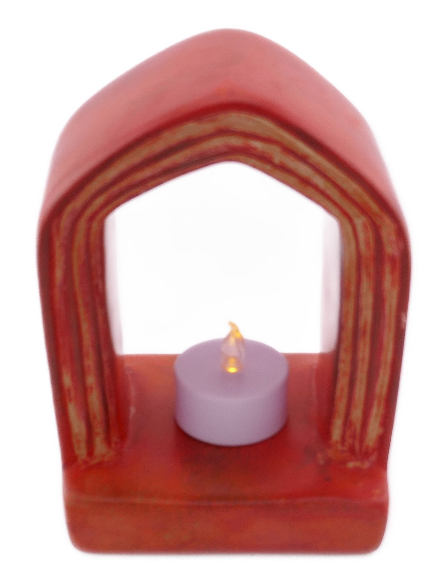 Archway Design Tealight Candle Lamp hand made 14cm with Storycard natural / orange / pale pink - FriendlyTradingCo