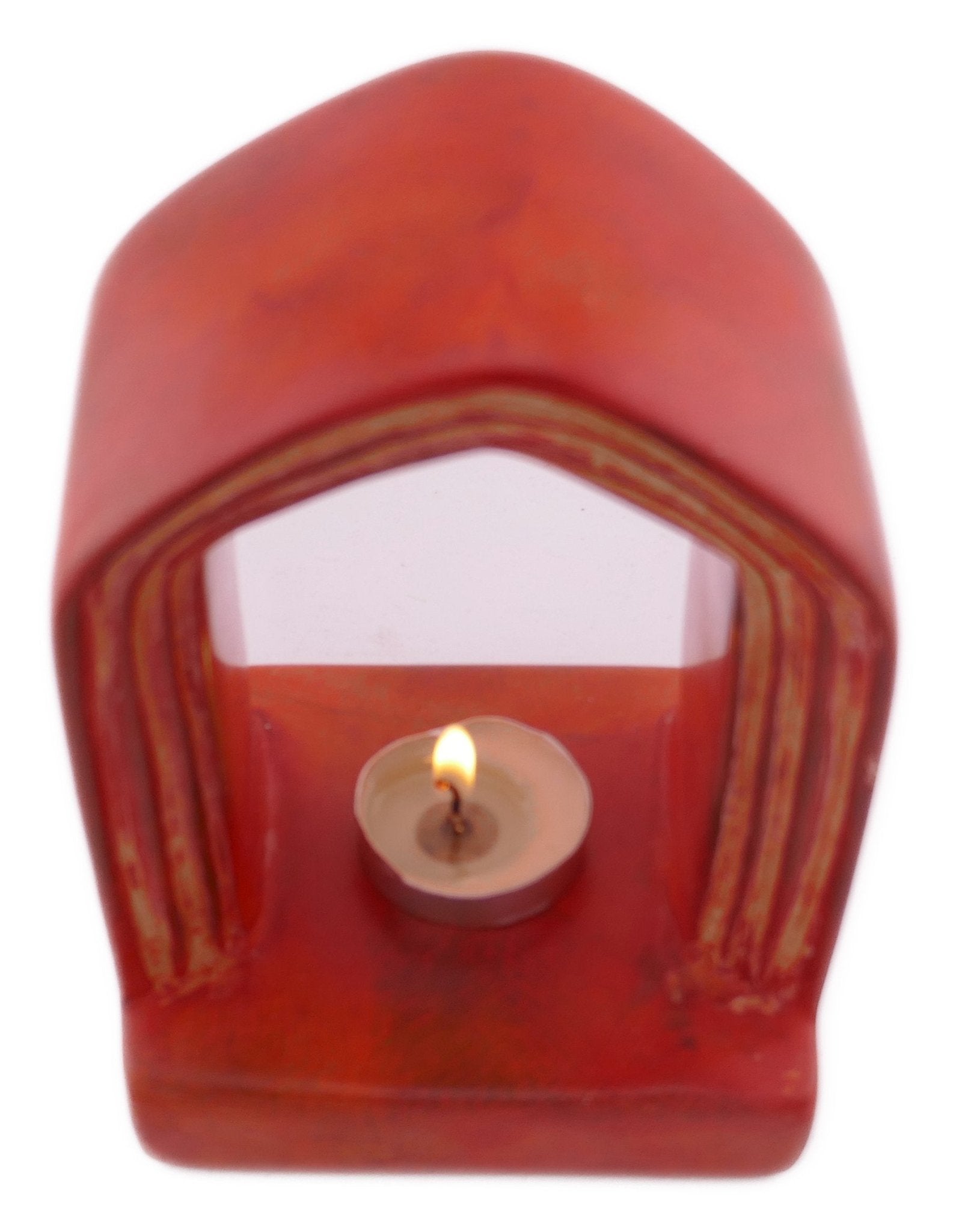 Archway Design Tealight Candle Lamp hand made 14cm with Storycard natural / orange / pale pink - FriendlyTradingCo