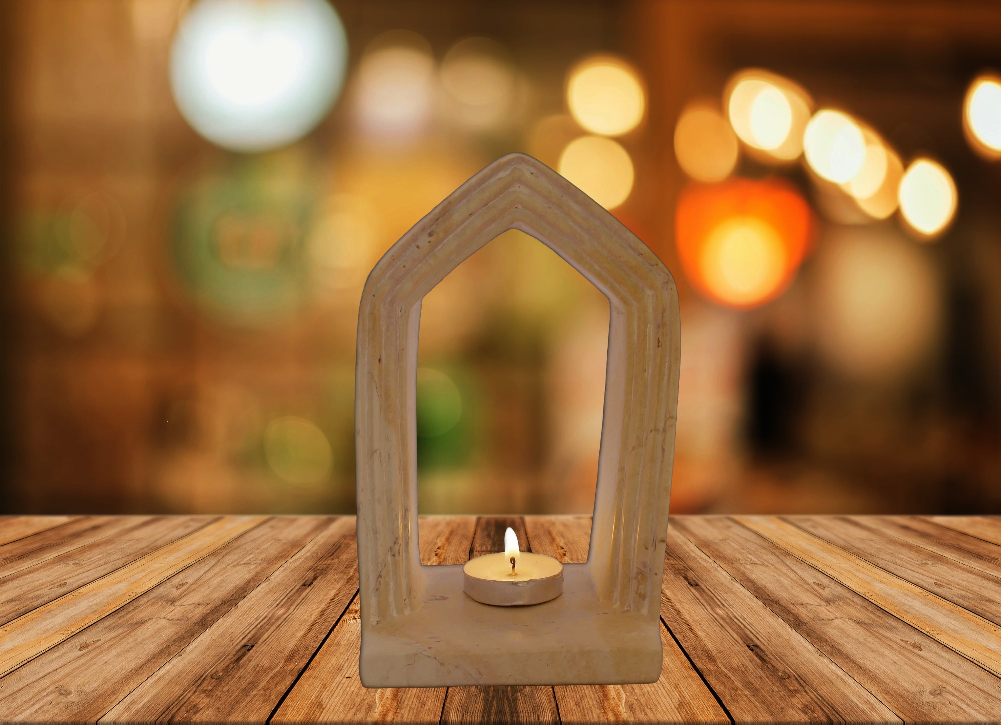 Archway Design Tealight Candle Lamp hand made 14cm with Storycard natural / orange / pale pink - FriendlyTradingCo