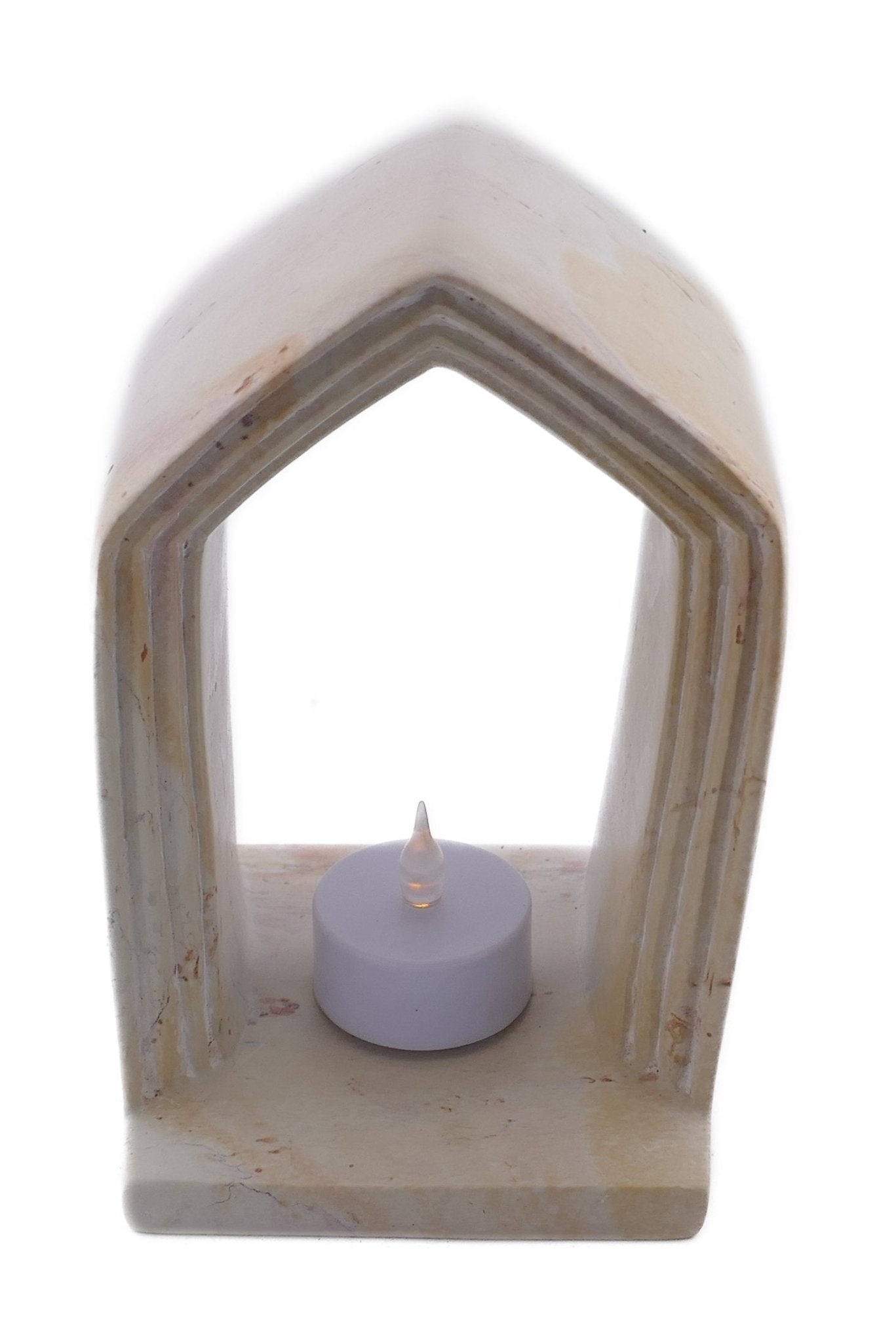 Archway Design Tealight Candle Lamp hand made 14cm with Storycard natural / orange / pale pink - FriendlyTradingCo