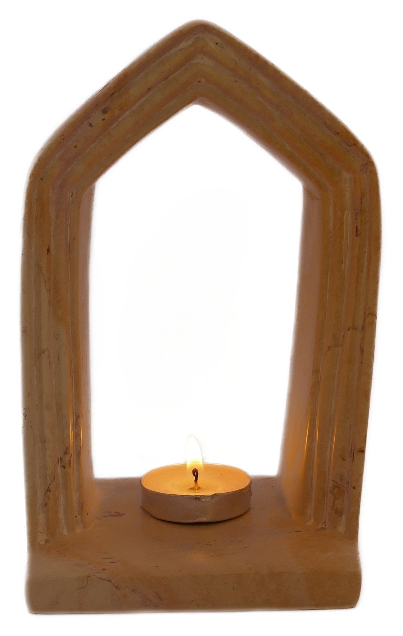 Archway Design Tealight Candle Lamp hand made 14cm with Storycard natural / orange / pale pink - FriendlyTradingCo