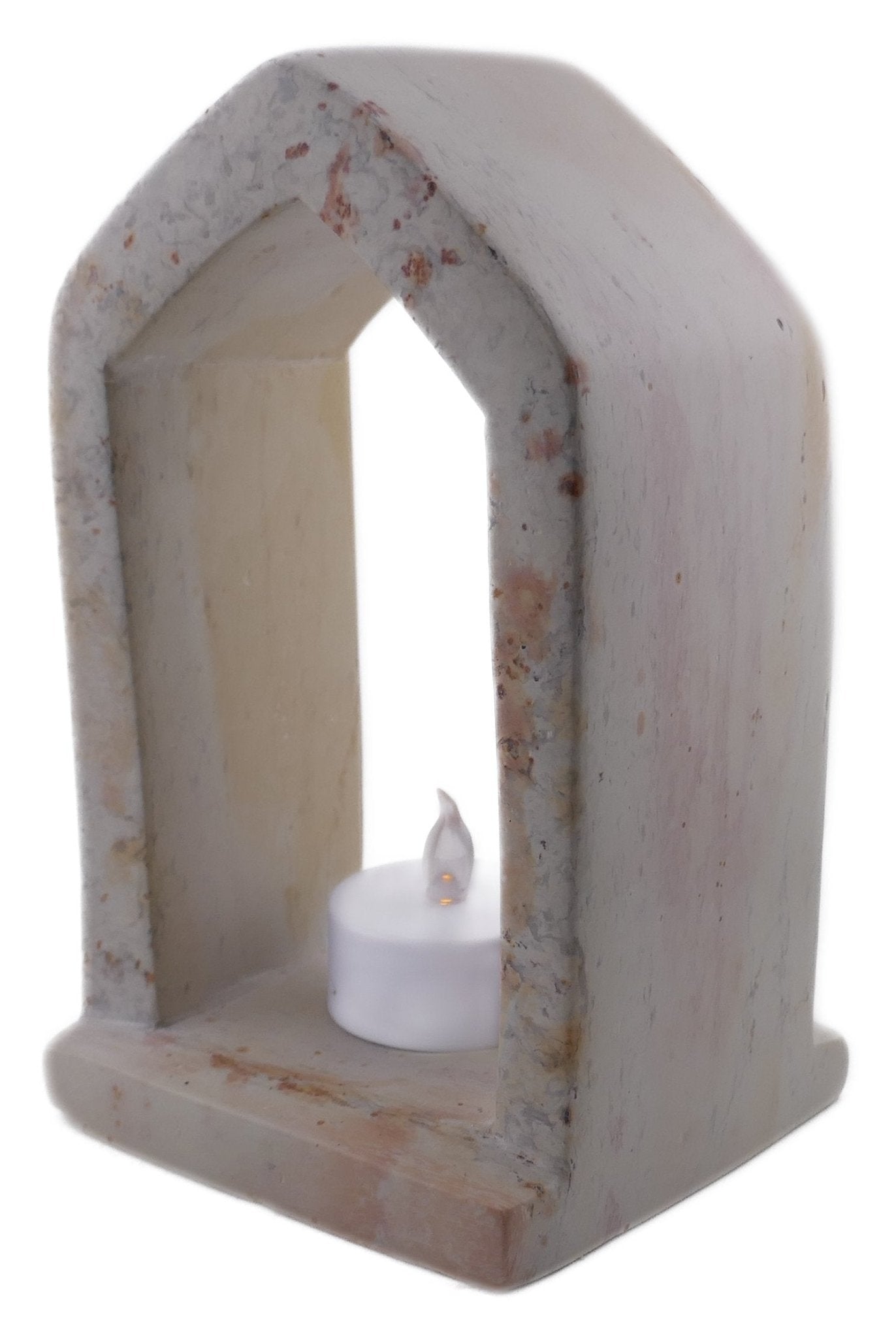 Archway Design Tealight Candle Lamp hand made 14cm with Storycard natural / orange / pale pink - FriendlyTradingCo