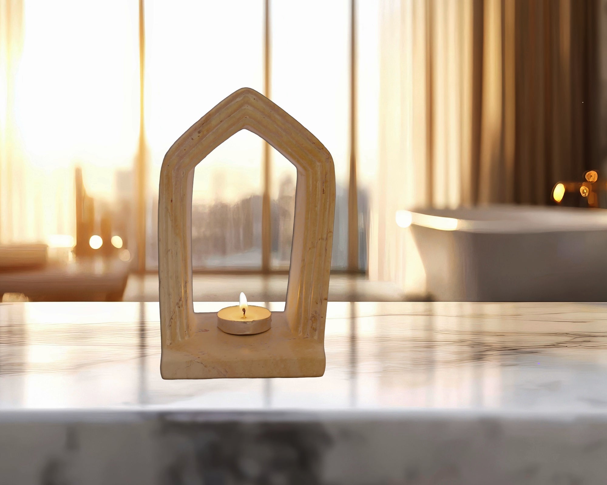 Archway Design Tealight Candle Lamp hand made 14cm with Storycard natural / orange / pale pink - FriendlyTradingCo