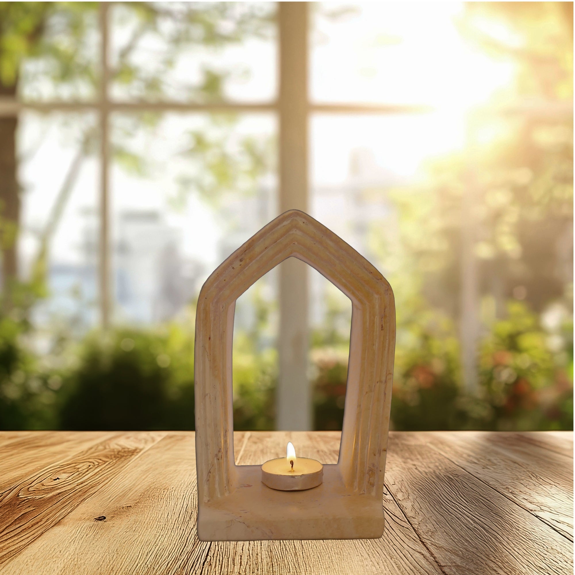 Archway Design Tealight Candle Lamp hand made 14cm with Storycard natural / orange / pale pink - FriendlyTradingCo