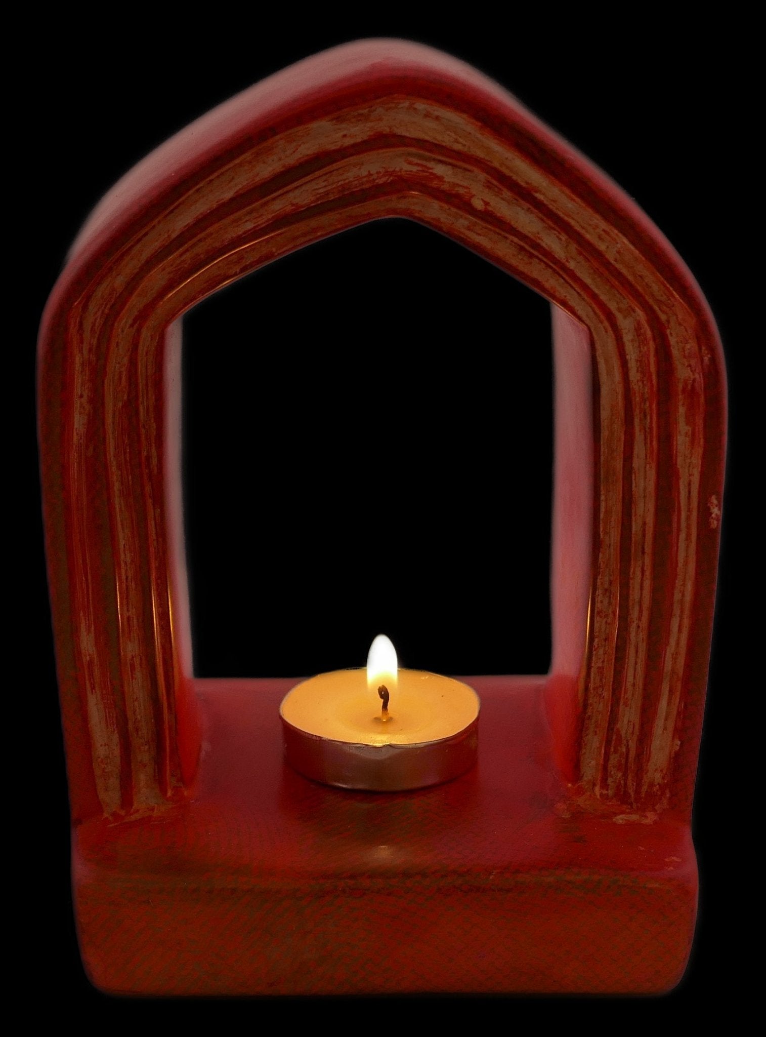 Archway Design Tealight Candle Lamp hand made 14cm with Storycard natural / orange / pale pink - FriendlyTradingCo