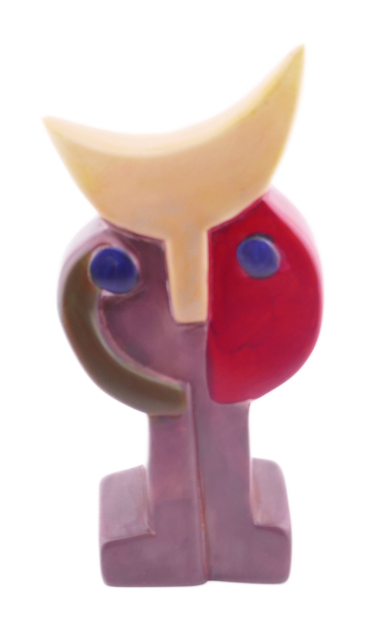 Brightly - coloured Abstract Cow sculpture // handmade in stone 17 cm // with Story - card - FriendlyTradingCo