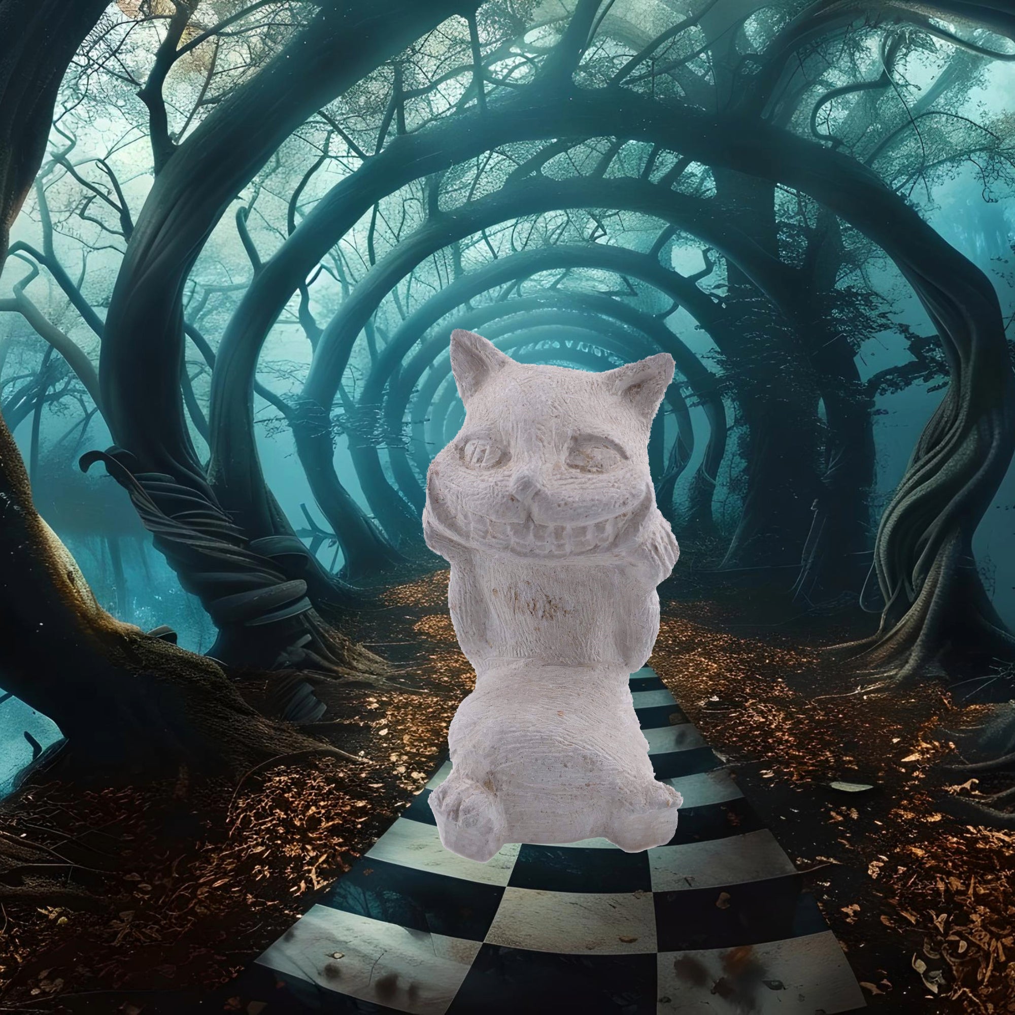 Cheshire cat // Alice's Adventures in Wonderland // handmade in stone 10 cm // with Story - card - FriendlyTradingCo