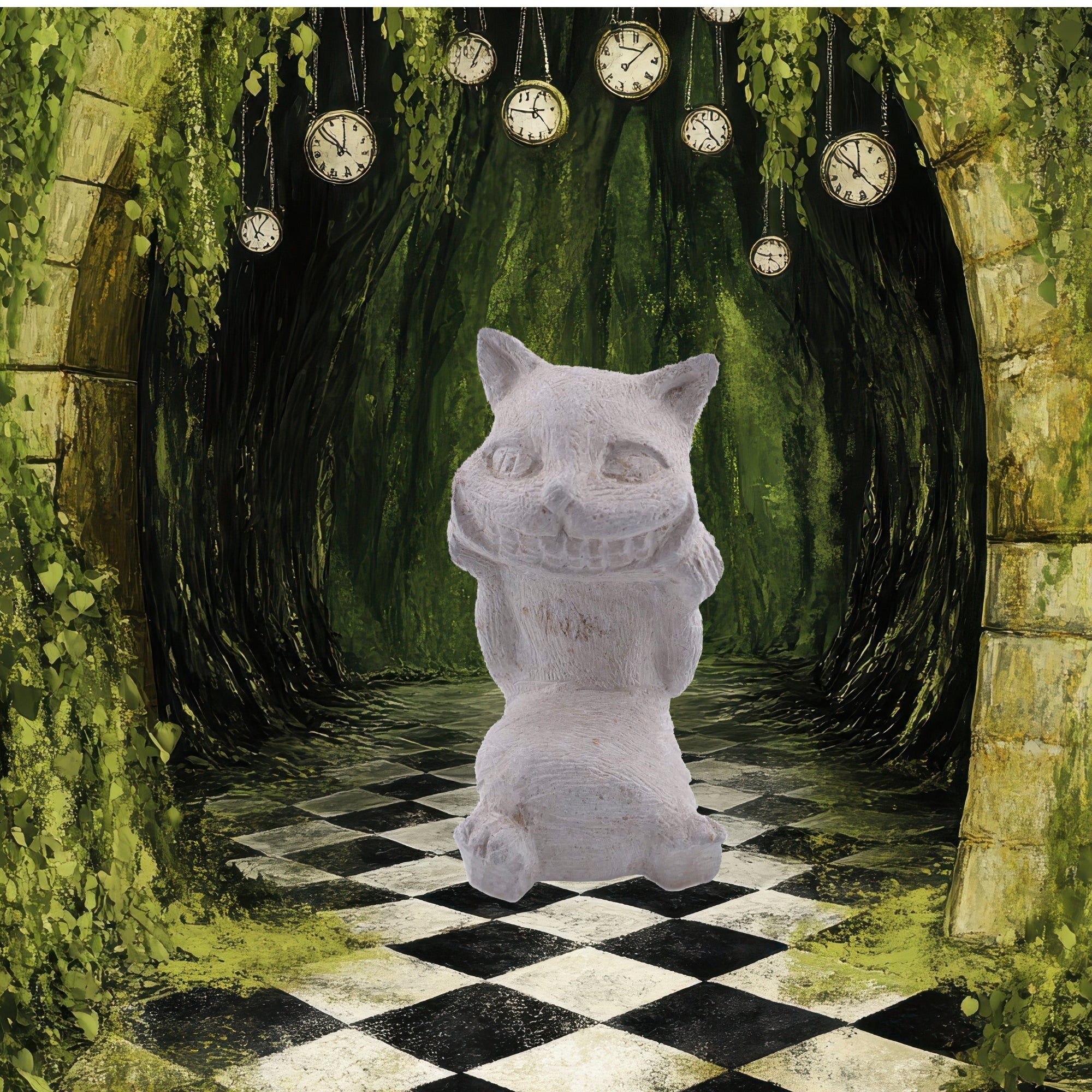 Cheshire cat // Alice's Adventures in Wonderland // handmade in stone 10 cm // with Story - card - FriendlyTradingCo