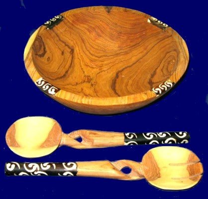 Chunky Olivewood Salad Servers // with Decorative Handles 30cm / 12 inch // with Storycard - FriendlyTradingCo