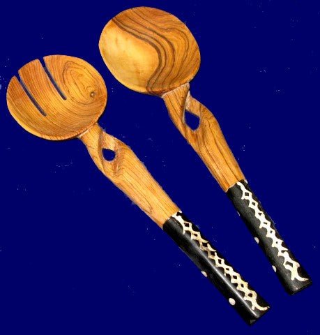 Chunky Olivewood Salad Servers // with Decorative Handles 30cm / 12 inch // with Storycard - FriendlyTradingCo