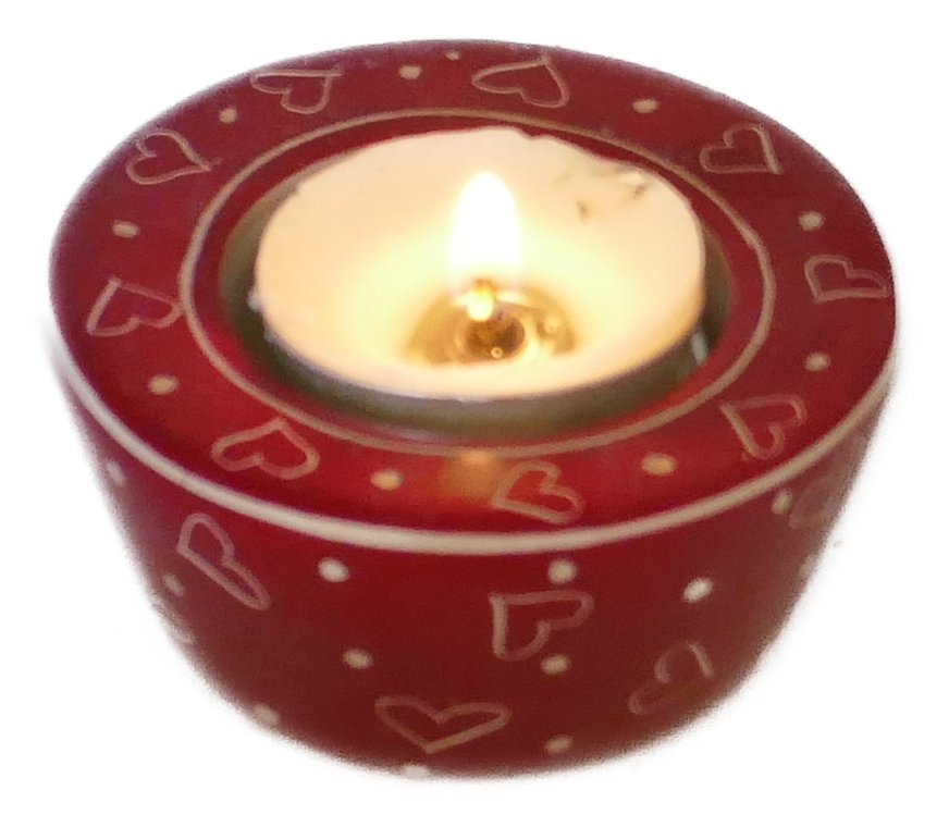 Circle of Hearts Tealight Holder // stone sculpture hand made // 7cm // with a candle ready to light & Storycard - FriendlyTradingCo