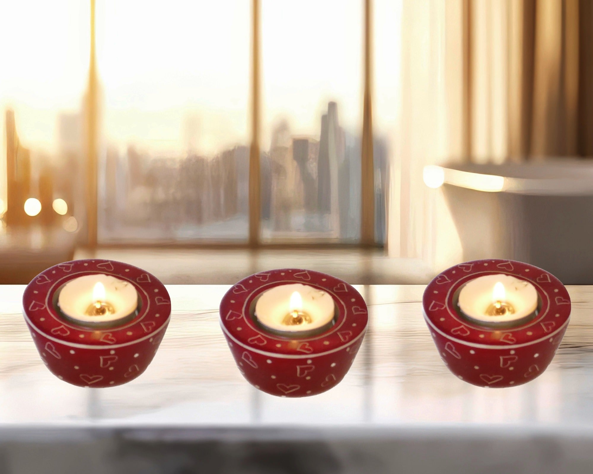 Circle of Hearts Tealight Holder // stone sculpture hand made // 7cm // with a candle ready to light & Storycard - FriendlyTradingCo