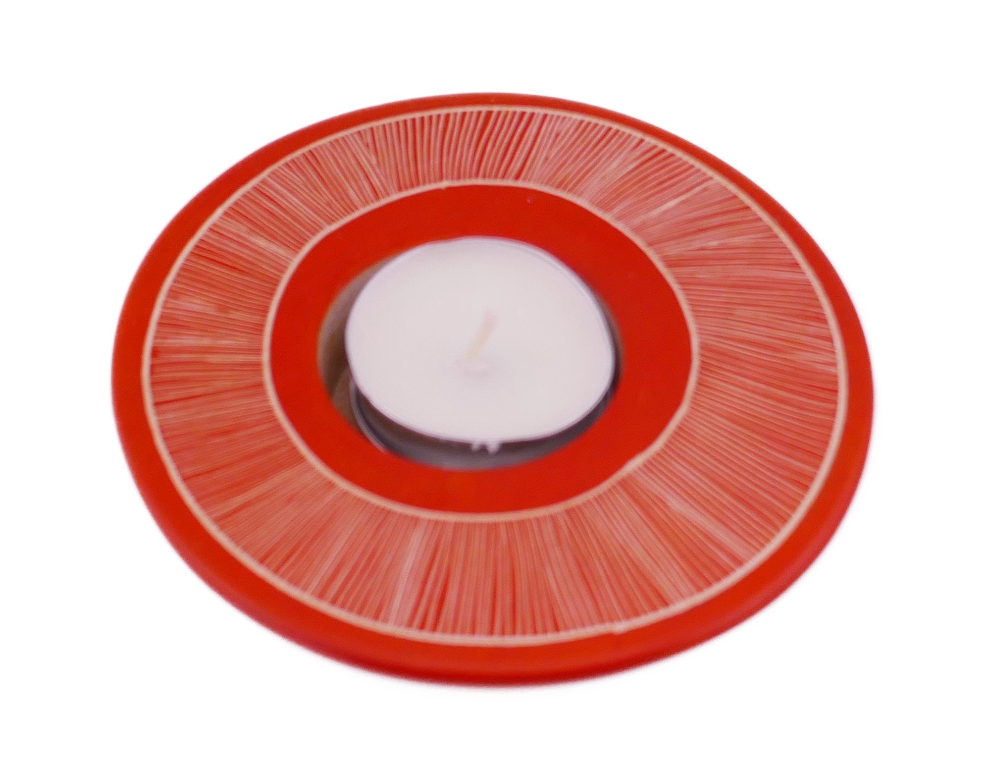 Circle Tealight Holder stone sculpture hand made 10cm Orange or Sky Blue with Storycard - FriendlyTradingCo