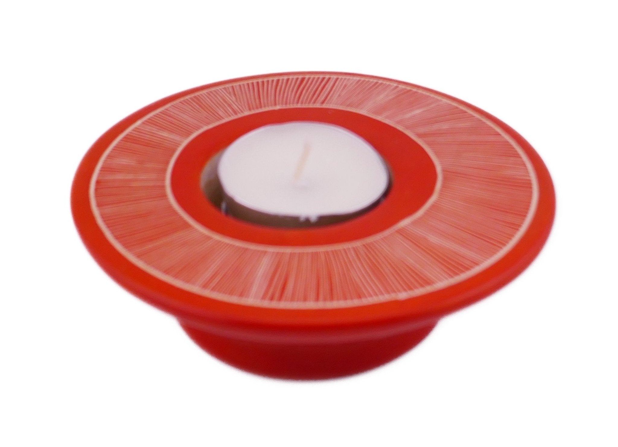 Circle Tealight Holder stone sculpture hand made 10cm Orange or Sky Blue with Storycard - FriendlyTradingCo