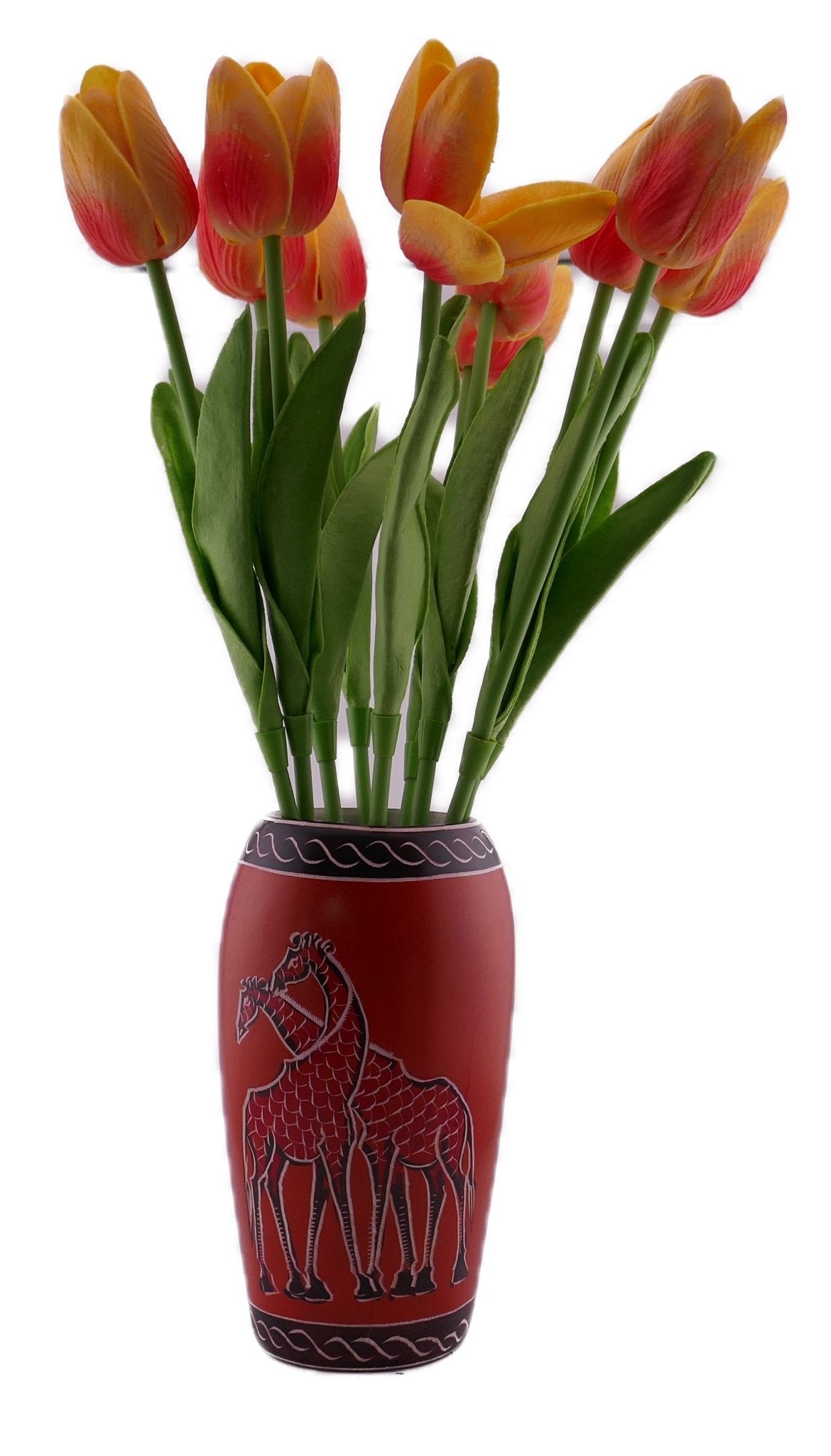 Deep Orange Giraffe design Stone Vase hand made 15cm with Storycard - FriendlyTradingCo