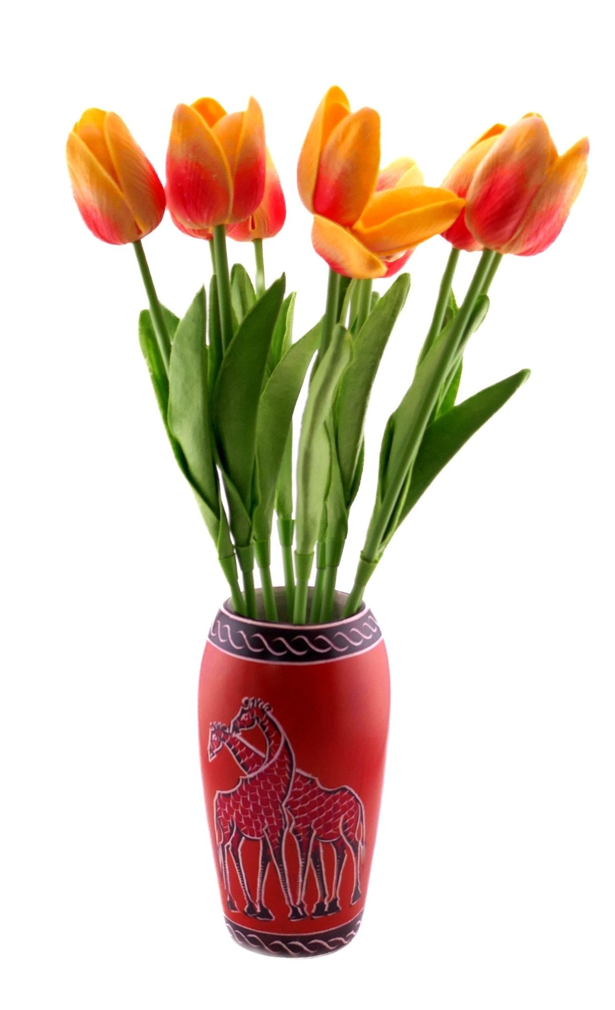 Deep Orange Giraffe design Stone Vase hand made 15cm with Storycard - FriendlyTradingCo