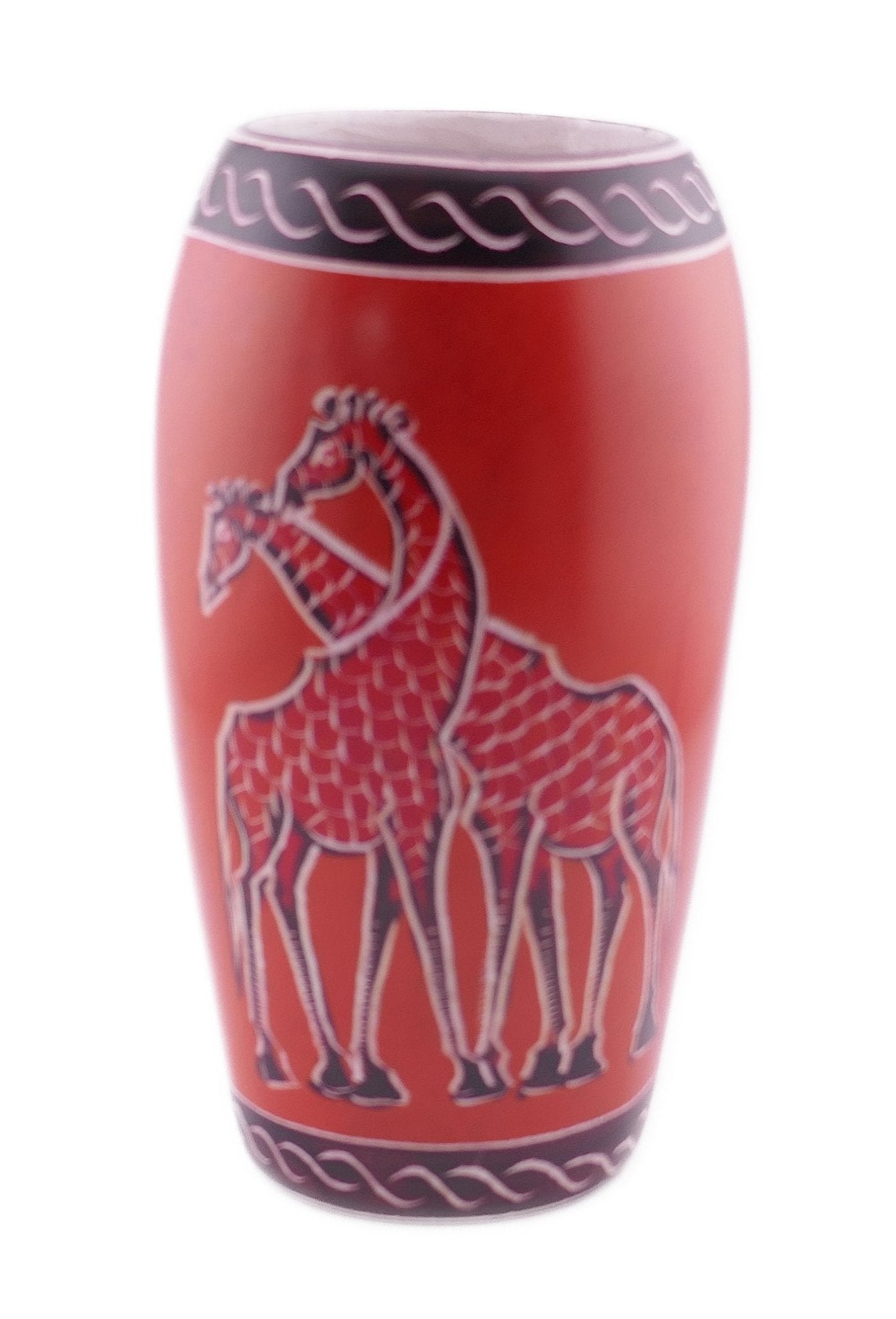Deep Orange Giraffe design Stone Vase hand made 15cm with Storycard - FriendlyTradingCo
