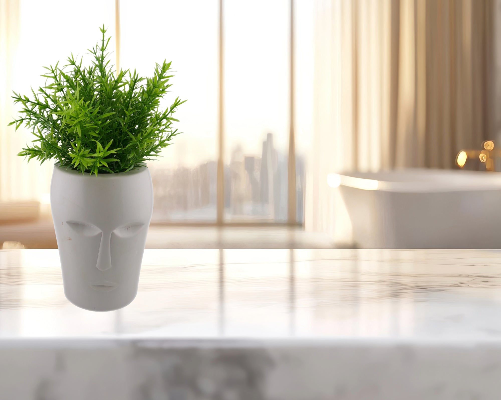 Face Design Stone Vase hand made 15cm 1.2kg with Storycard - FriendlyTradingCo