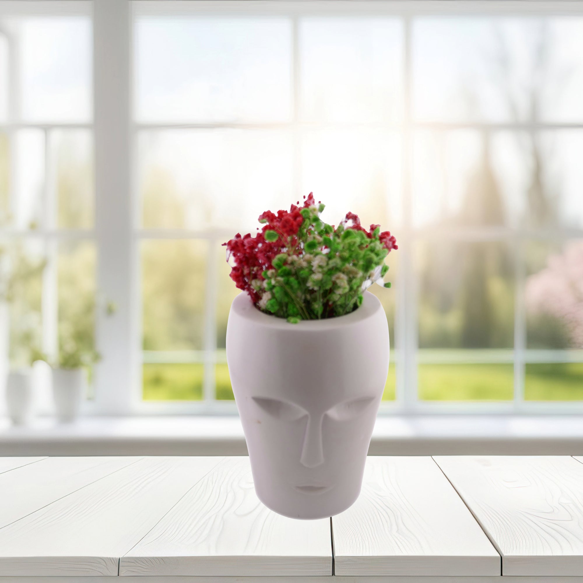 Face Design Stone Vase hand made 15cm 1.2kg with Storycard - FriendlyTradingCo