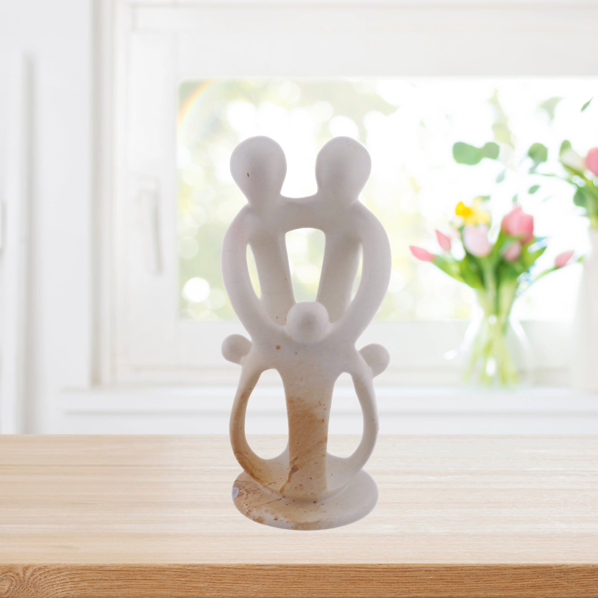 Family Stone Sculpture 10cm - Family of 3,4,5 Handcrafted African Art with Storycard - FriendlyTradingCo