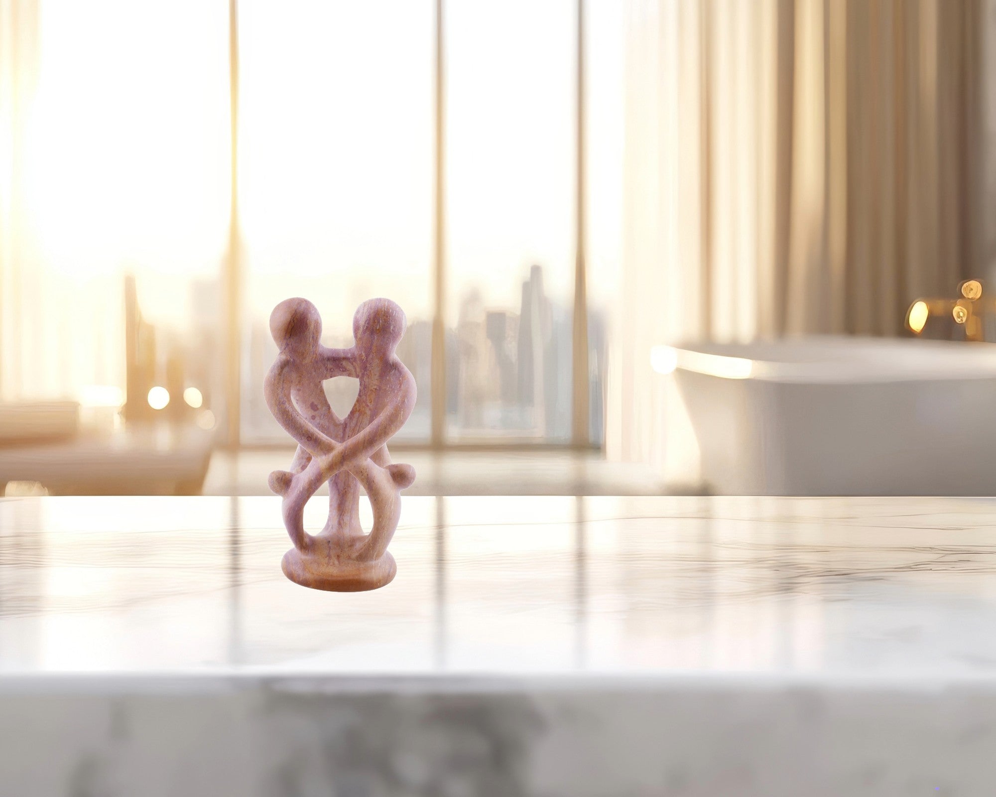 Family Stone Sculpture 10cm - Family of 3,4,5 Handcrafted African Art with Storycard - FriendlyTradingCo