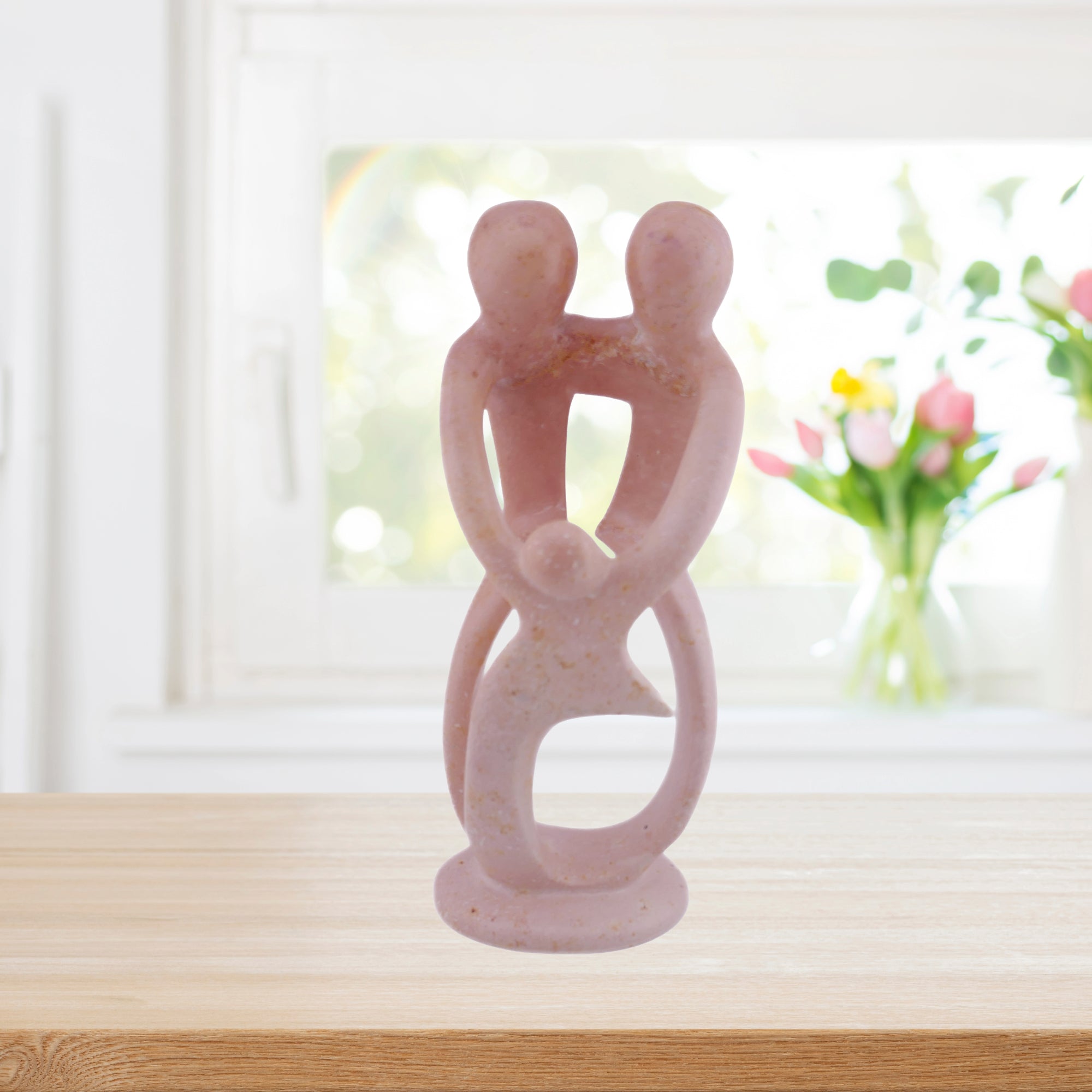 Family Stone Sculpture 20cm - Family of 3,4,5 and 6 Handcrafted African Art with Storycard - FriendlyTradingCo