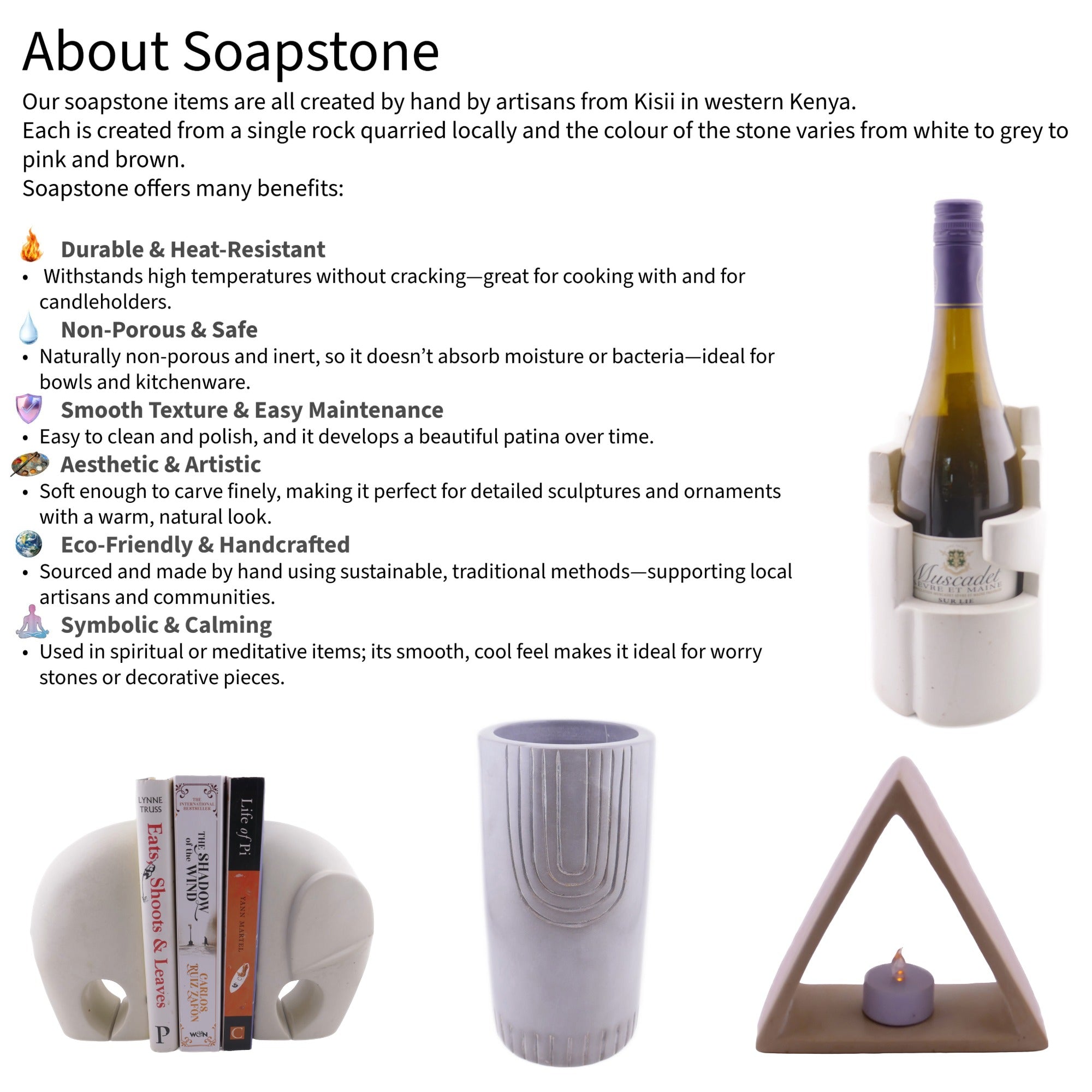 Geometric Stone Planter Plant Pot hand made 10cm with Storycard - FriendlyTradingCo