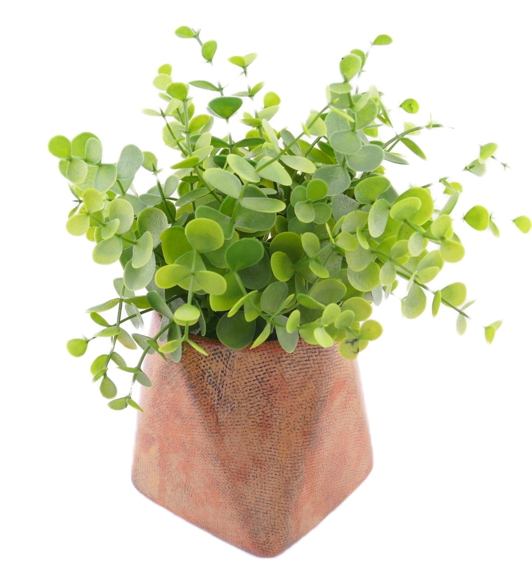 Geometric Stone Planter Plant Pot hand made 10cm with Storycard Burnt Orange - FriendlyTradingCo