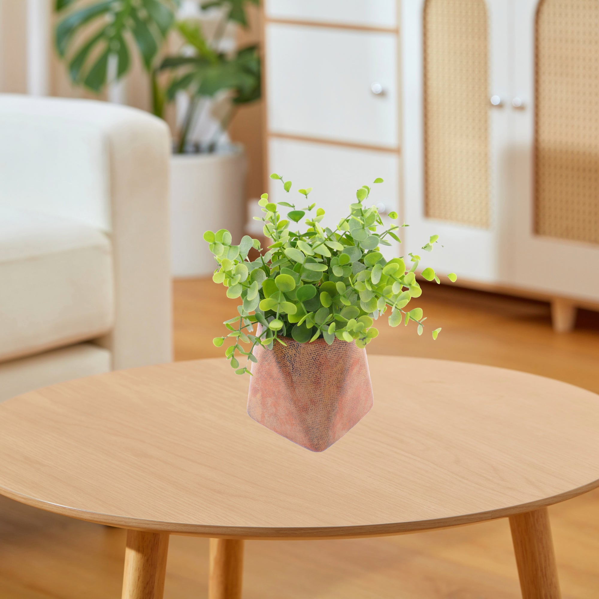 Geometric Stone Planter Plant Pot hand made 10cm with Storycard Burnt Orange - FriendlyTradingCo