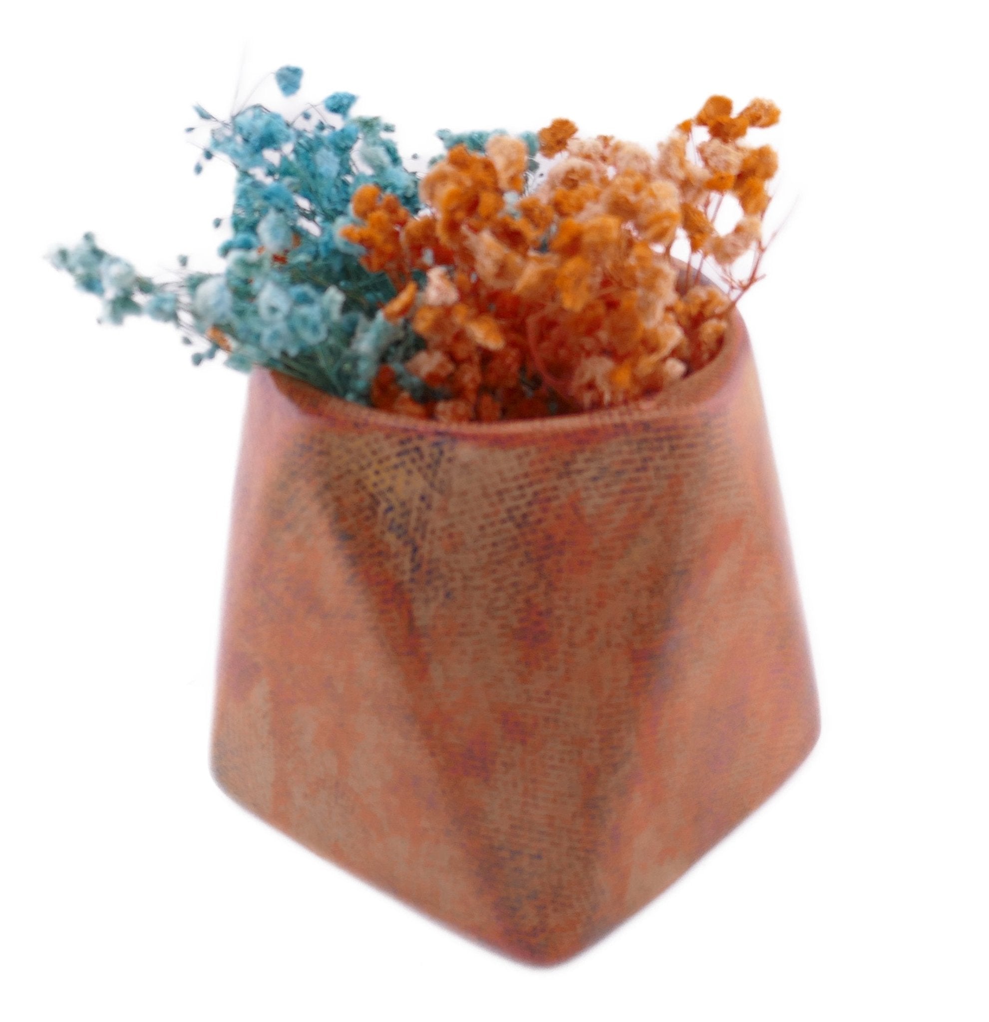 Geometric Stone Planter Plant Pot hand made 10cm with Storycard Burnt Orange - FriendlyTradingCo