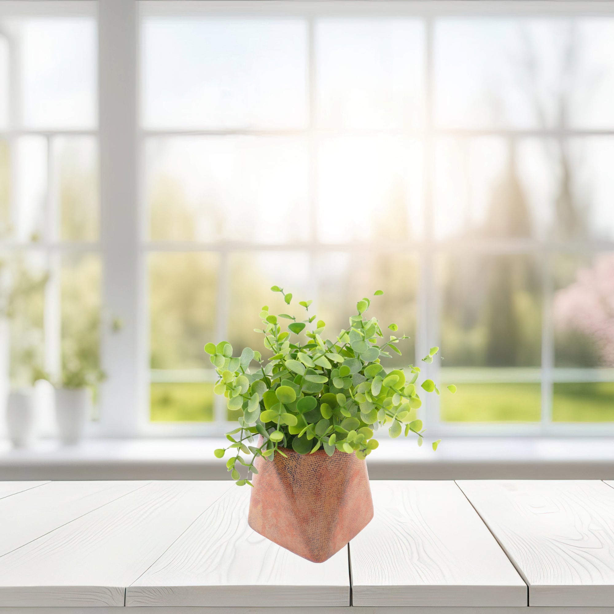 Geometric Stone Planter Plant Pot hand made 10cm with Storycard Burnt Orange - FriendlyTradingCo