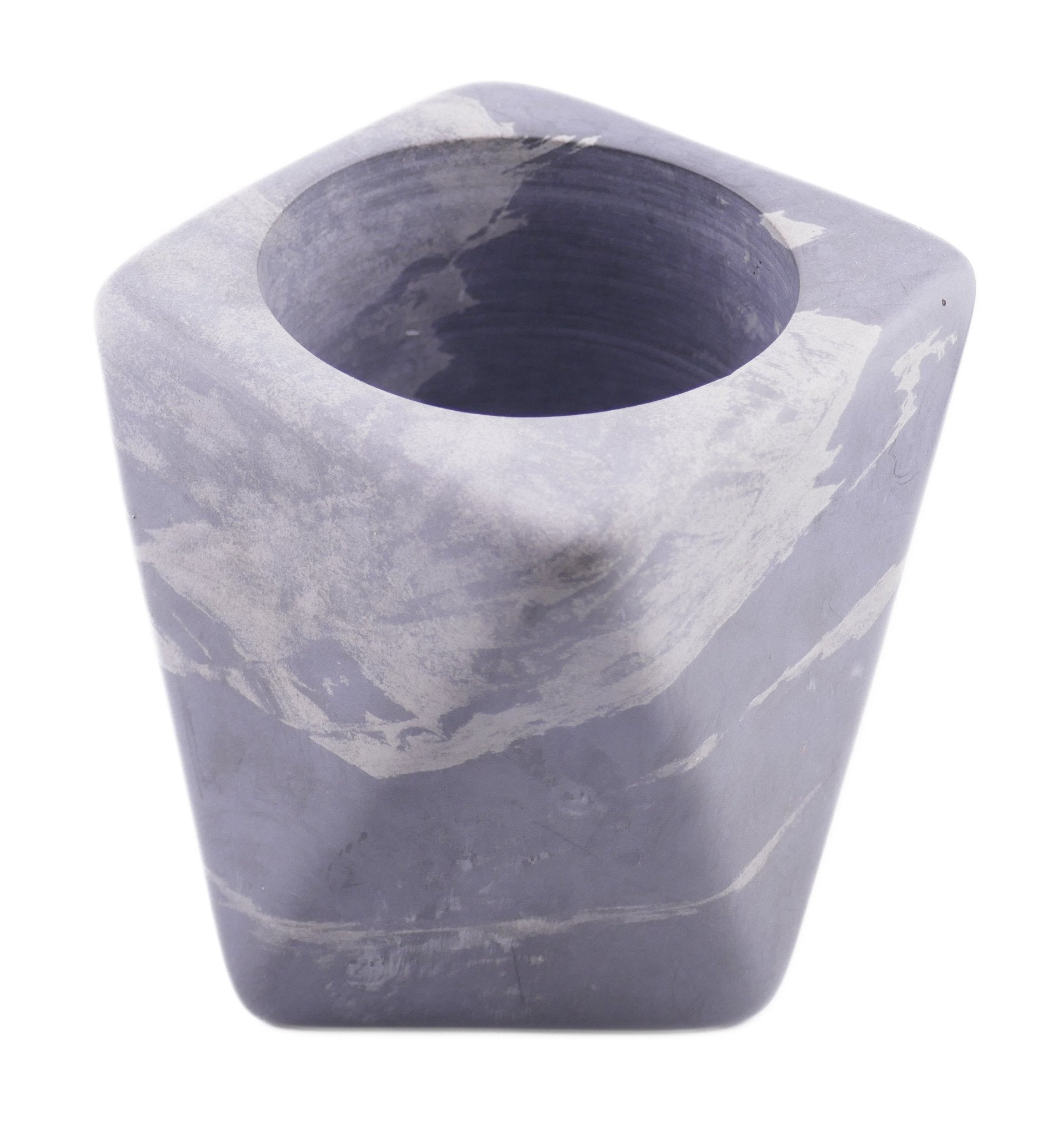 Geometric Stone Tealight Lamp hand made 10cm heavy 1.2 kg Cream or Grey with Storycard - FriendlyTradingCo