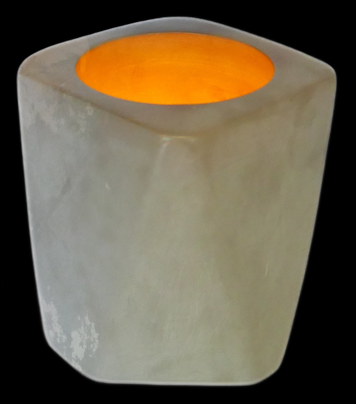 Geometric Stone Tealight Lamp hand made 10cm heavy 1.2 kg Cream or Grey with Storycard - FriendlyTradingCo