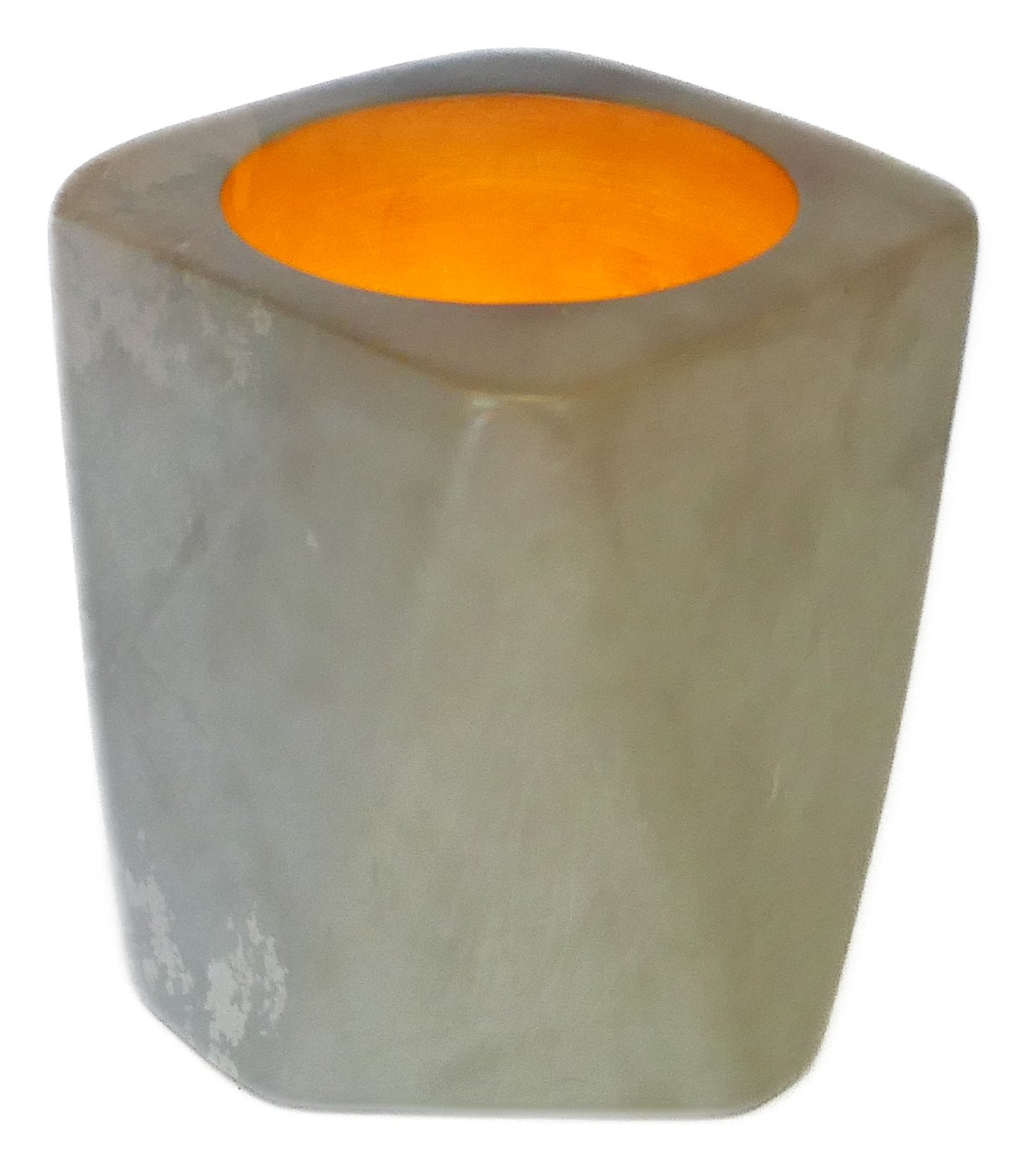 Geometric Stone Tealight Lamp hand made 10cm heavy 1.2 kg Cream or Grey with Storycard - FriendlyTradingCo
