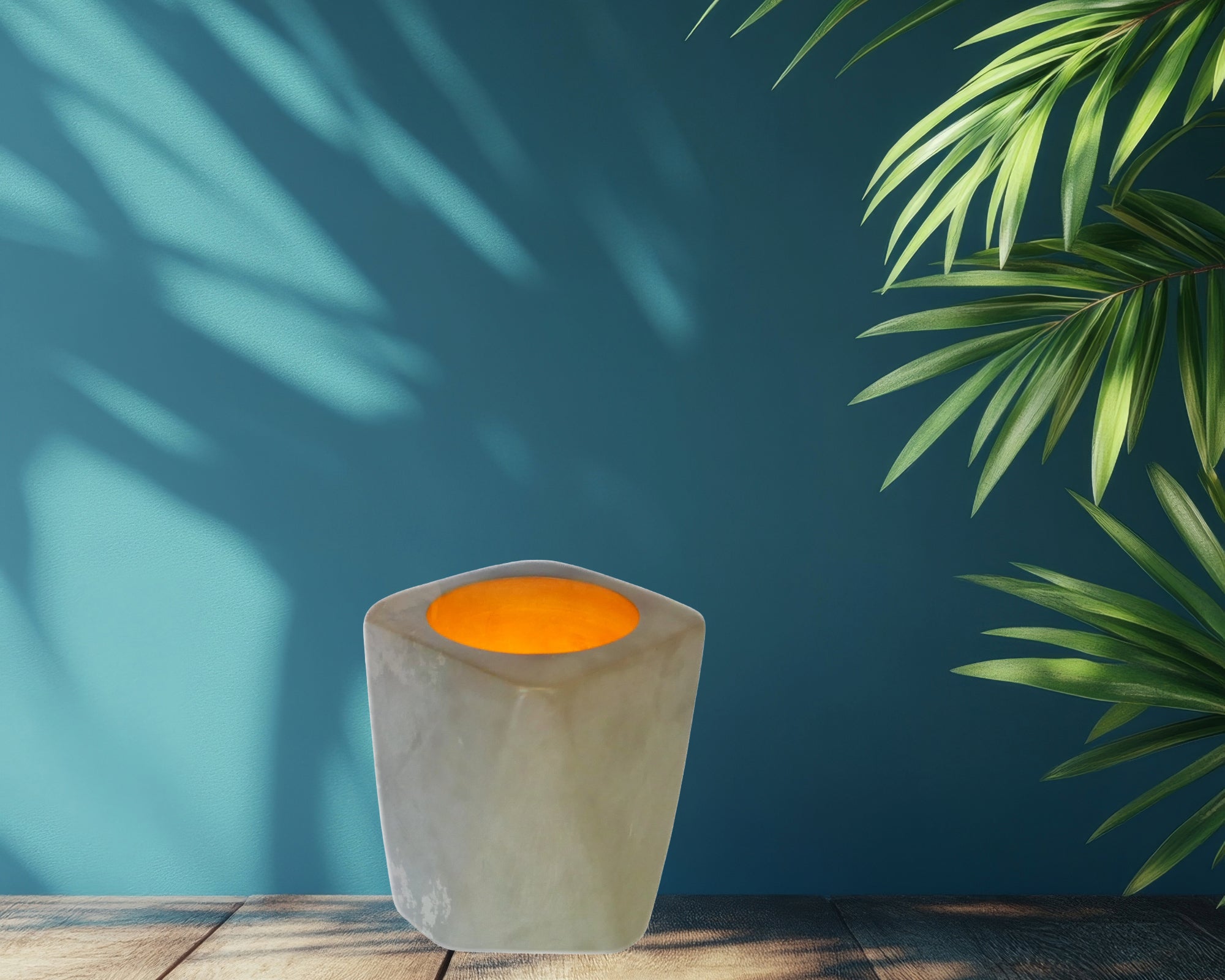 Geometric Stone Tealight Lamp hand made 10cm heavy 1.2 kg Cream or Grey with Storycard - FriendlyTradingCo