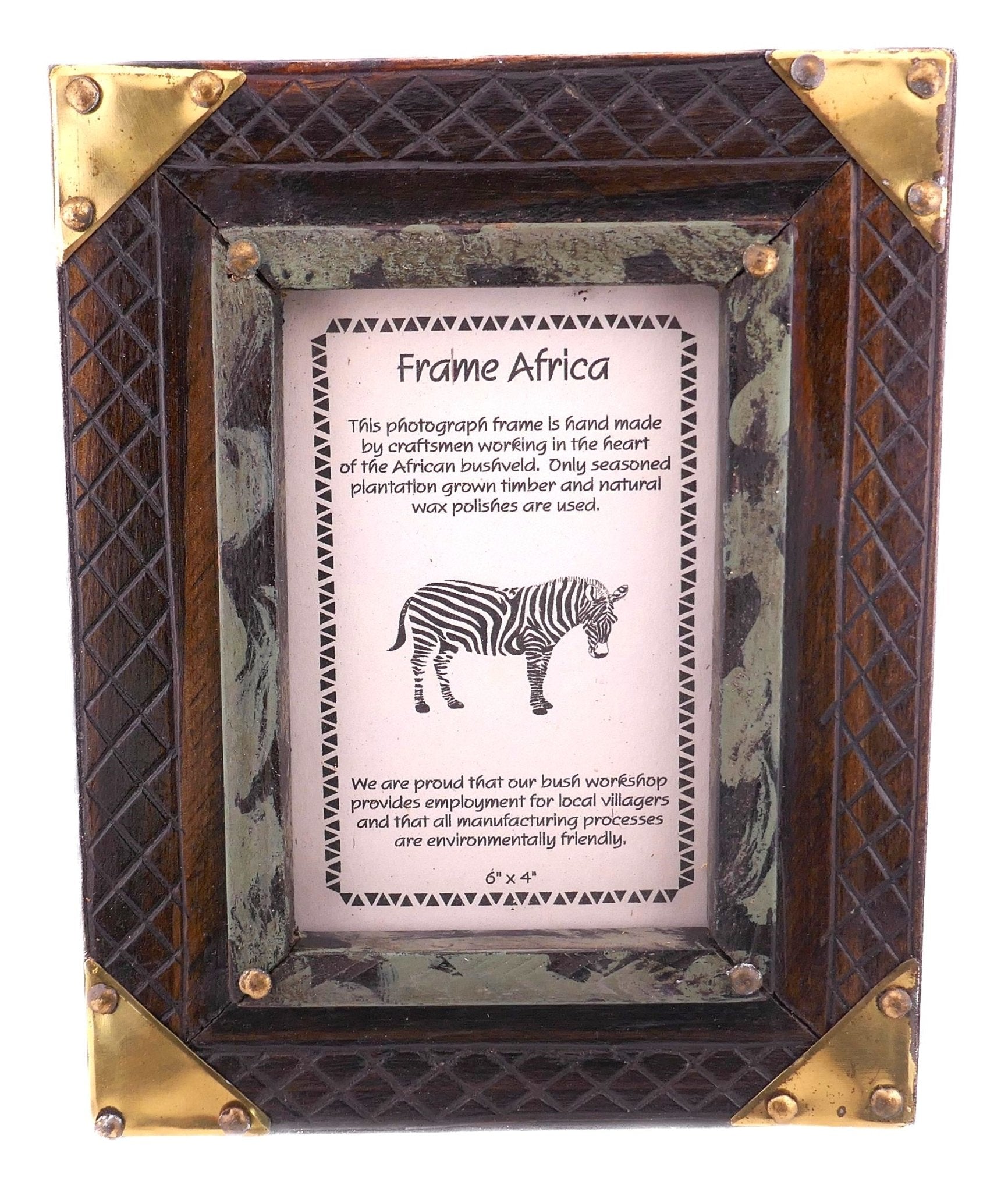 Hand made African Photo Frame - Antique Design // Handcrafted in seasoned wood // For picture size 12.5 x 18cm / 6 x 4 inches - FriendlyTradingCo