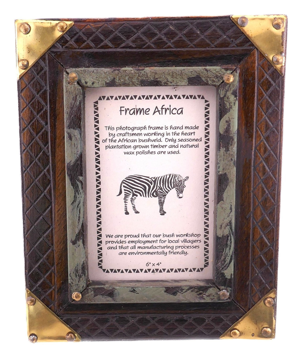 Hand made African Photo Frame - Antique Design // Handcrafted in seasoned wood // For picture size 12.5 x 18cm / 6 x 4 inches - FriendlyTradingCo