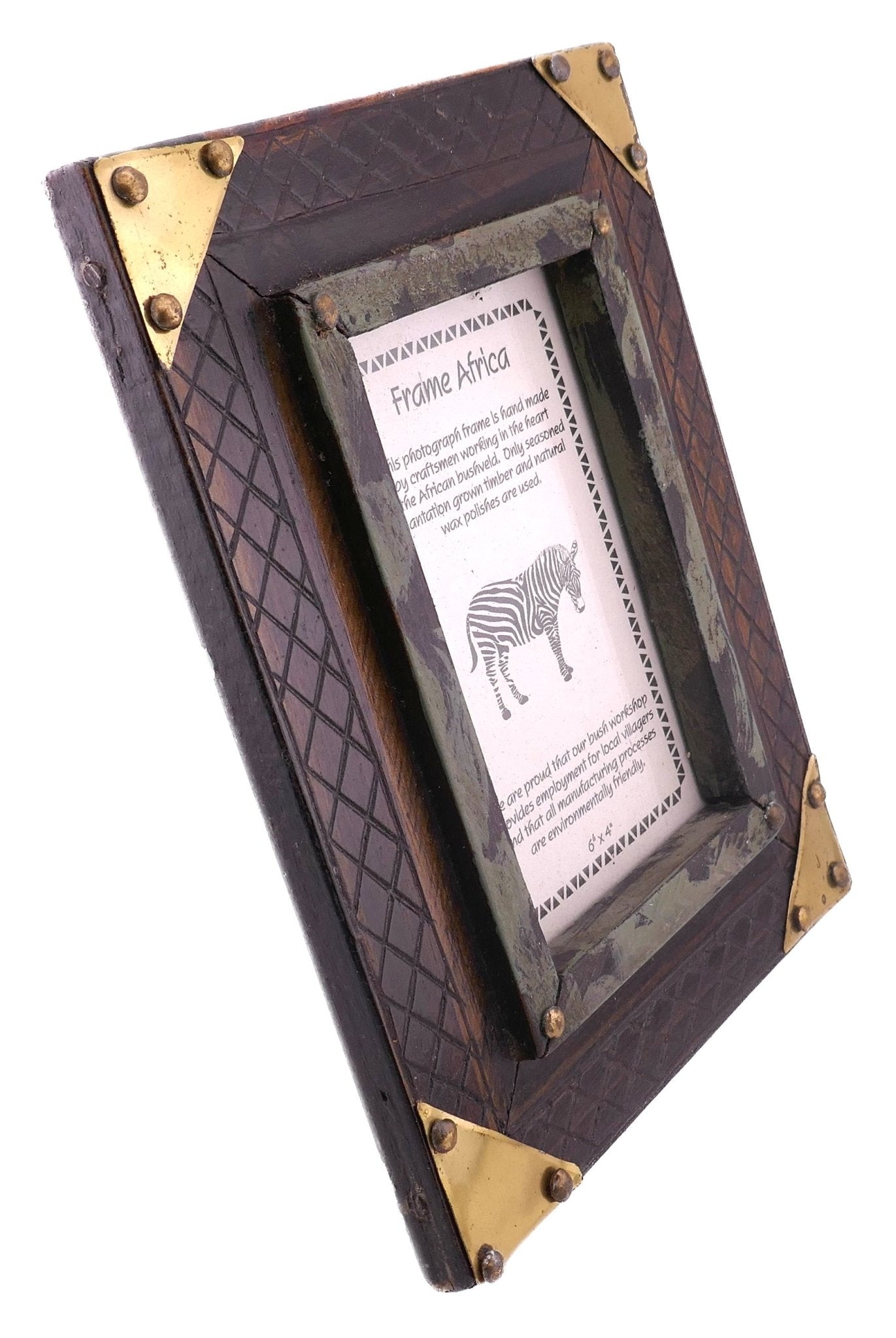 Hand made African Photo Frame - Antique Design // Handcrafted in seasoned wood // For picture size 12.5 x 18cm / 6 x 4 inches - FriendlyTradingCo