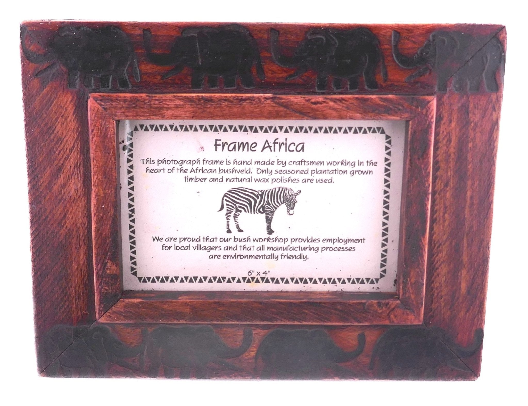 Hand made African Photo Frame - Elephant Design // Handcrafted in seasoned wood // For picture size 12.5 x 18cm / 6 x 4 inches - FriendlyTradingCo
