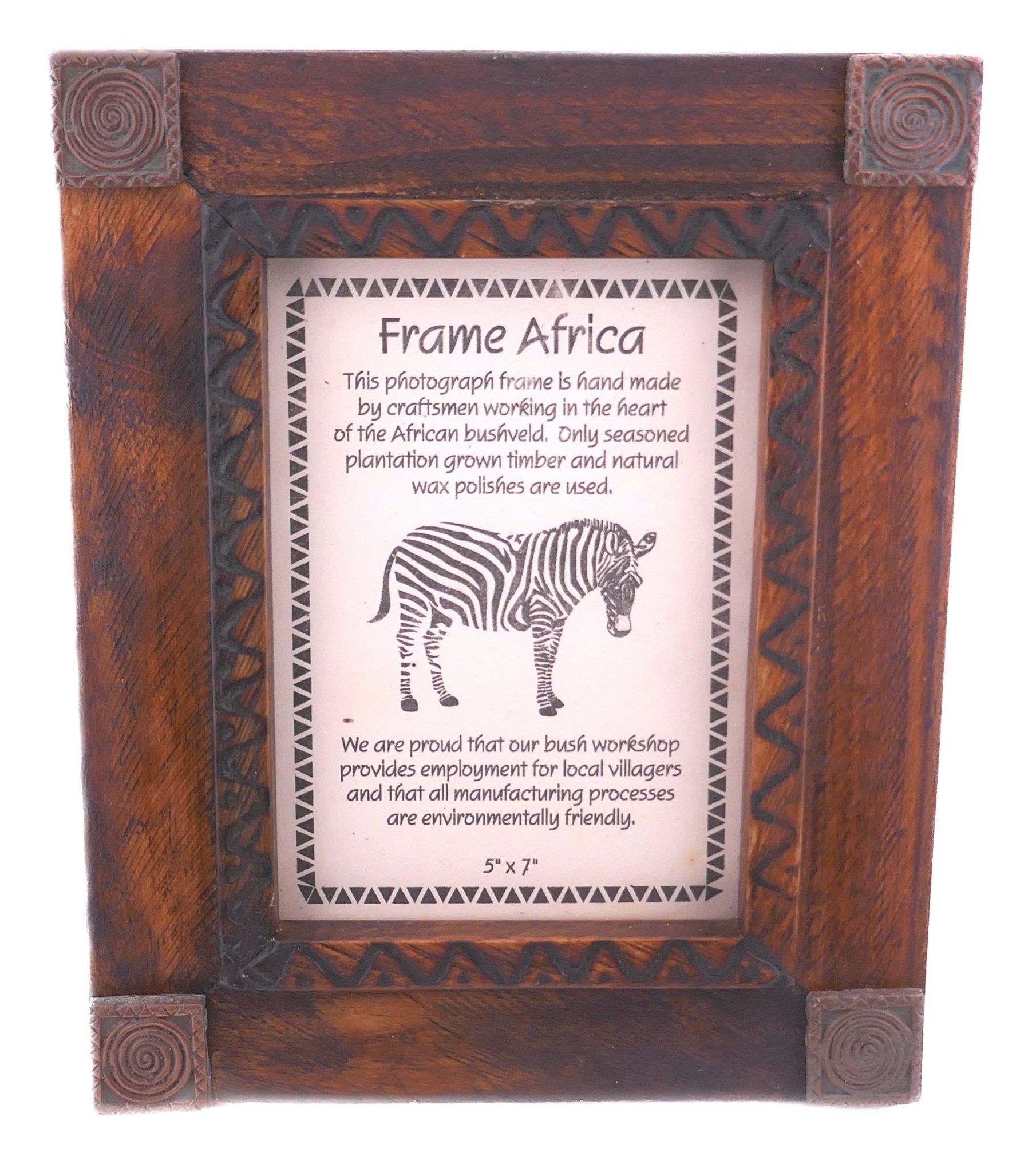 Hand made African Photo Frame // Handcrafted in seasoned wood // For picture size 12.5 x 18cm / 5 x 7 inches - FriendlyTradingCo