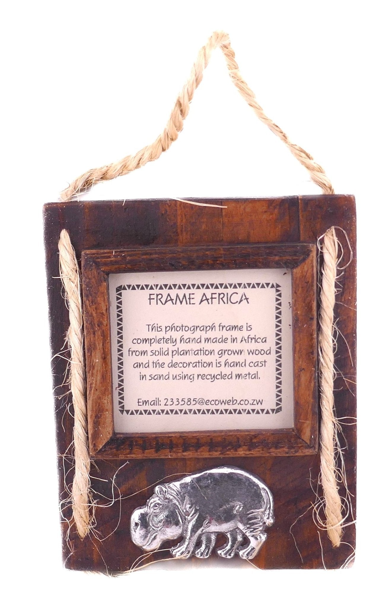 Hand made African Photo Frame - Hippo Design // Handcrafted in seasoned wood // For picture size 8 x 7 cm / 3.25 x 3 inches - FriendlyTradingCo