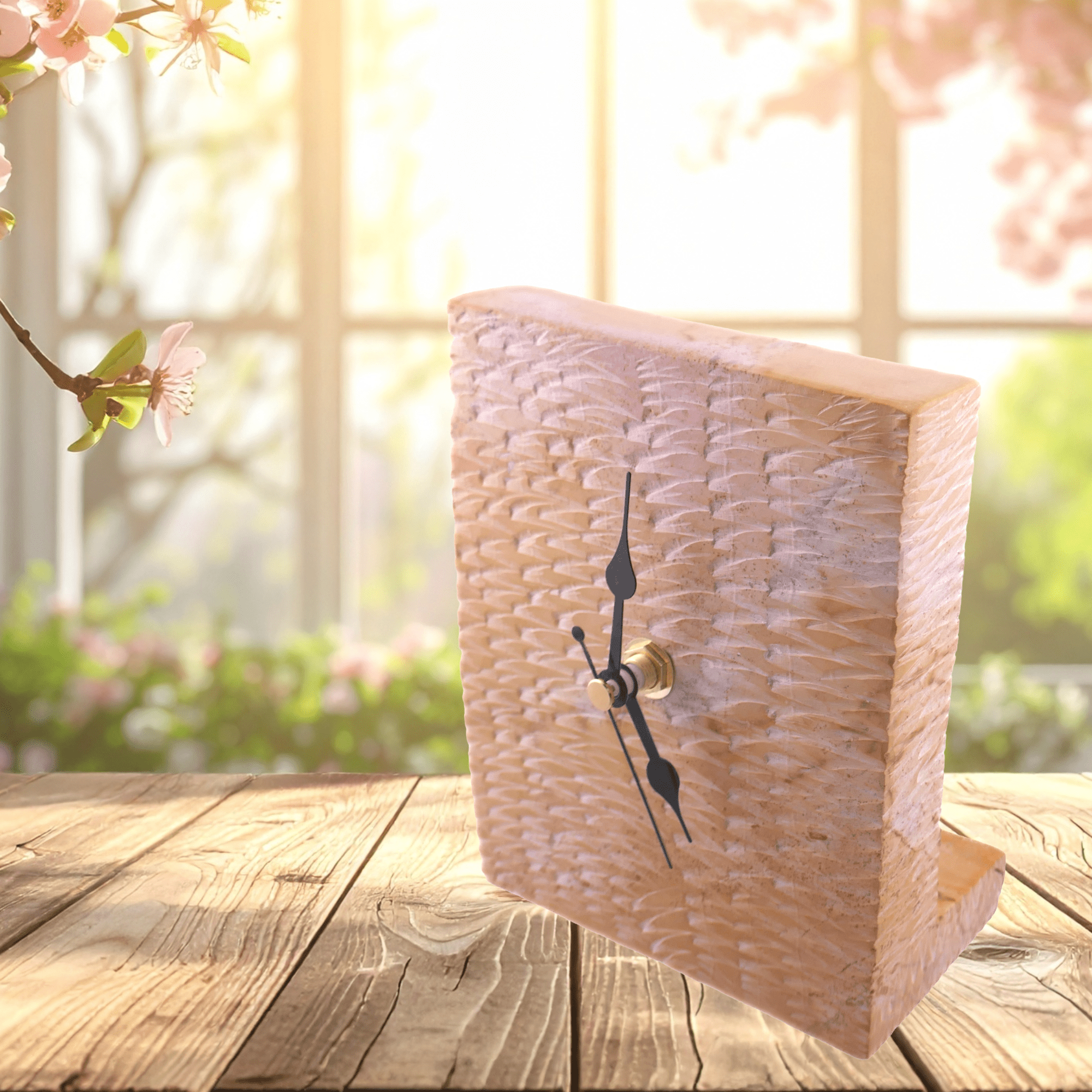 Hand‑Carved Soapstone Standing Clock – African Design, Natural Serrated Stone, Quartz Movement, 1.3 kg Freestanding Home Décor - FriendlyTradingCo