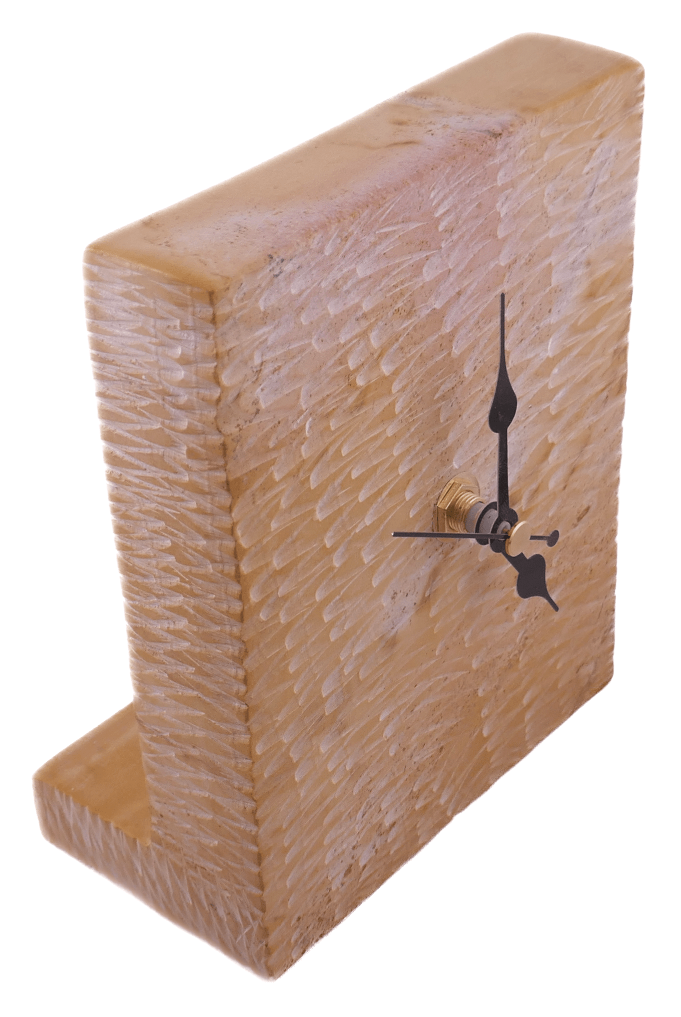 Hand‑Carved Soapstone Standing Clock – African Design, Natural Serrated Stone, Quartz Movement, 1.3 kg Freestanding Home Décor - FriendlyTradingCo