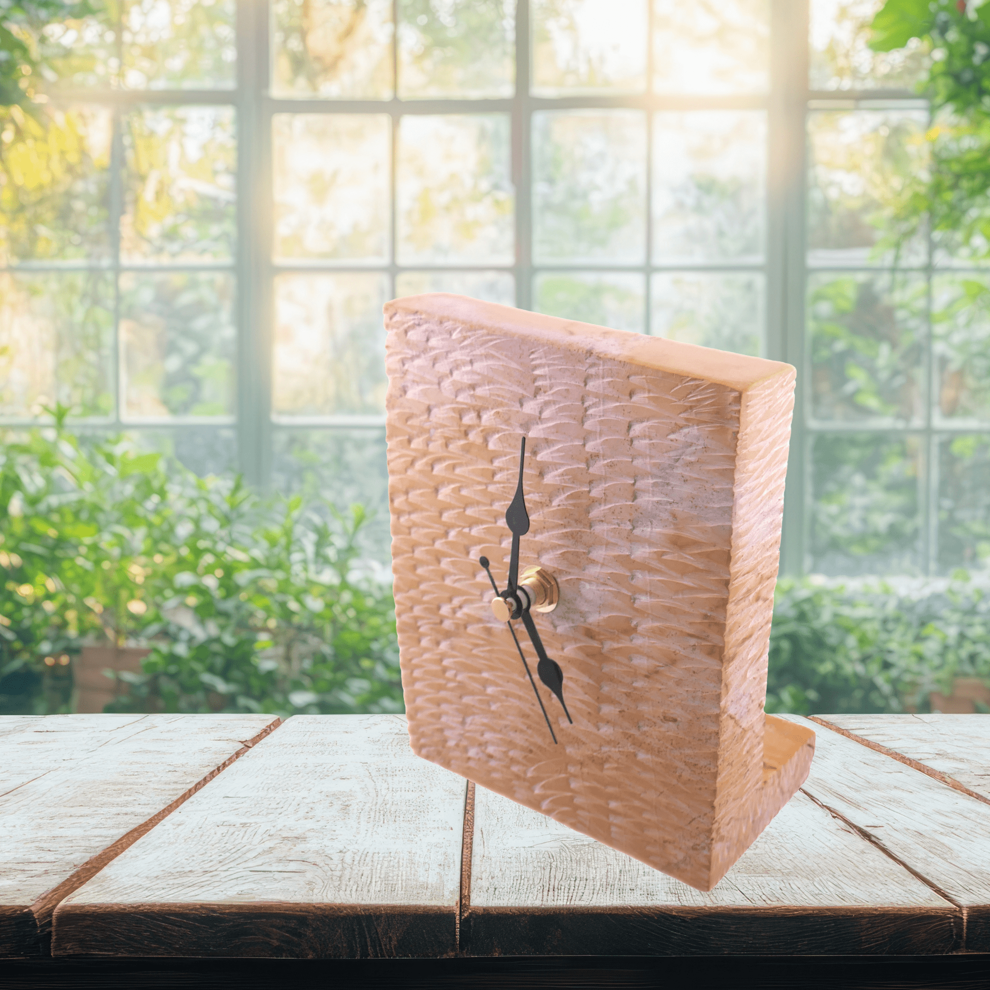 Hand‑Carved Soapstone Standing Clock – African Design, Natural Serrated Stone, Quartz Movement, 1.3 kg Freestanding Home Décor - FriendlyTradingCo